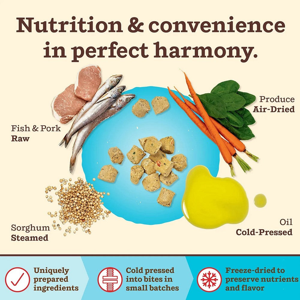 Premium Freeze-Dried Raw Dog Food - Kibble In The Raw Fish & Pork Recipe | Grain-Free, High-Protein Nutrition for Puppies & Adult Dogs | Perfect for Training Treats, Meal Toppers & Outdoor Adventures