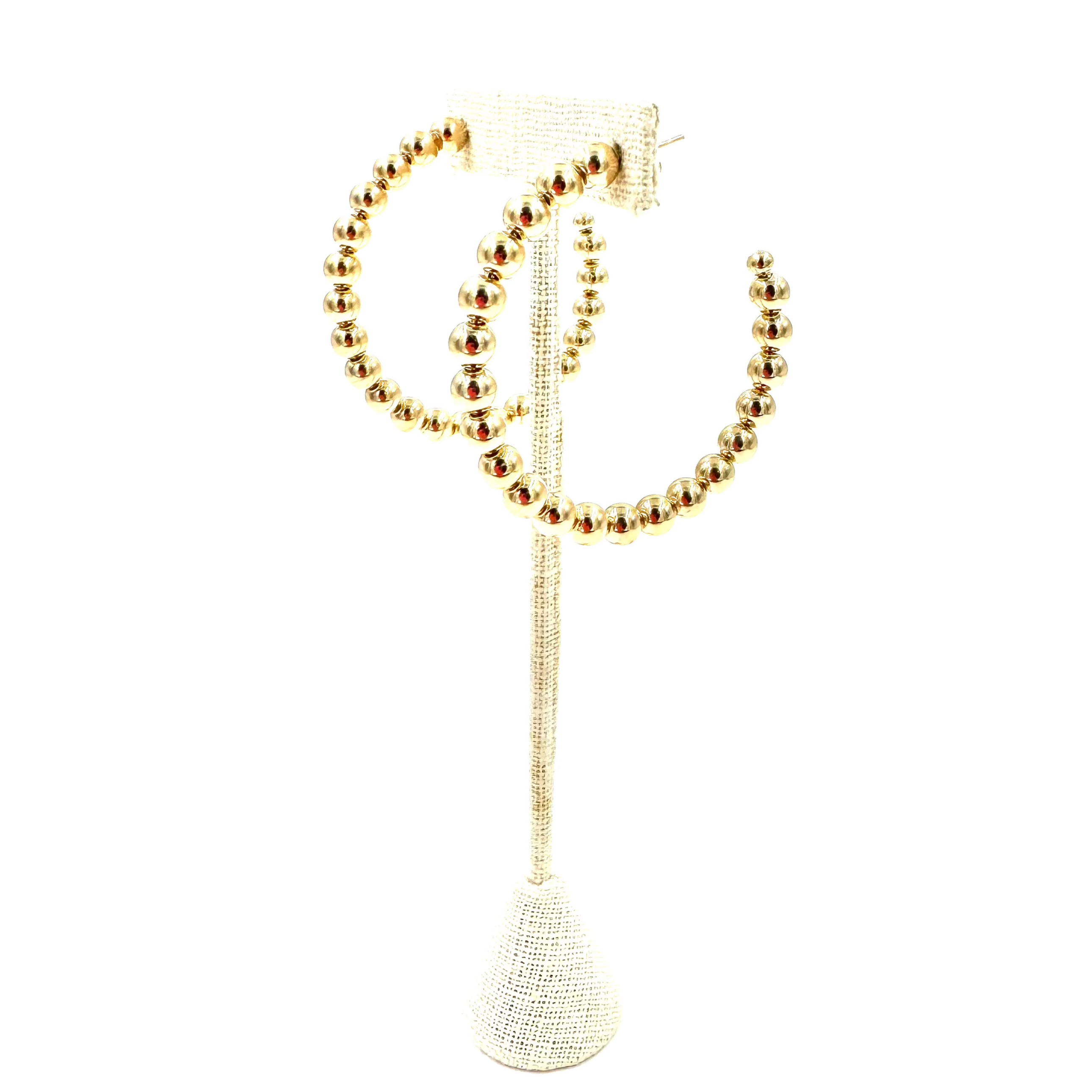 Ashley Gold Stainless Steel Gold Plated Ball Open Back 2 Hoop Earrings for Women - Elegant Dangle Earrings for Party, Wedding & Everyday Wear