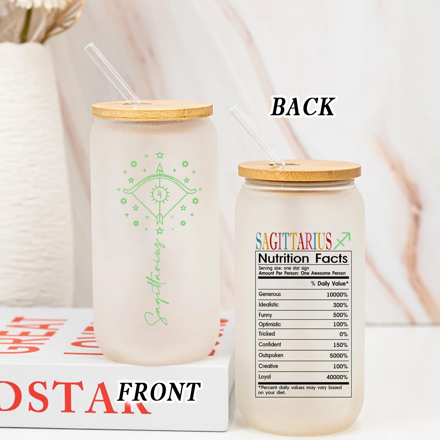 Sagittarius Zodiac Glass Tumbler - 16oz Astrology Gift for Women & Men - Perfect Birthday Present for Sagittarius Friends - Horoscope Spiritual Gift for Bestie - Ideal for Coffee, Tea & Office Use