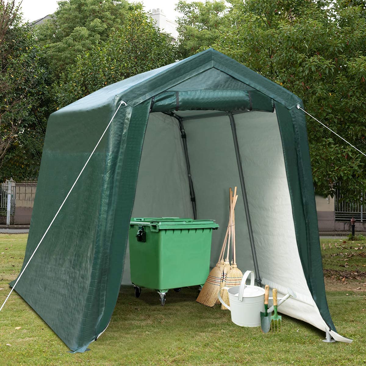 Tangkula 7x12 FT Heavy-Duty Outdoor Storage Shelter - All-Steel Metal Frame with Waterproof Ripstop Cover - Patio Storage Tent, Enclosed Carport Shed & Garage Shelter - Perfect for Backyard, Garden Equipment Storage & Vehicle Protection