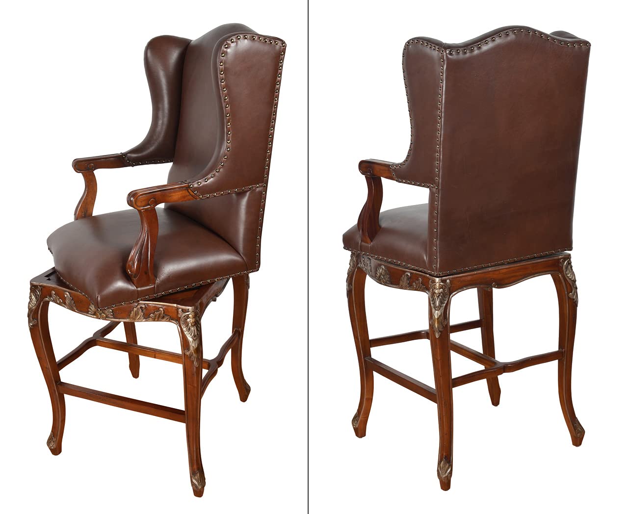 Premium Leather Swivel Bar Stool - Adjustable Height Bar Furniture with Hardwood Base for Home, Kitchen Island & Game Room Seating