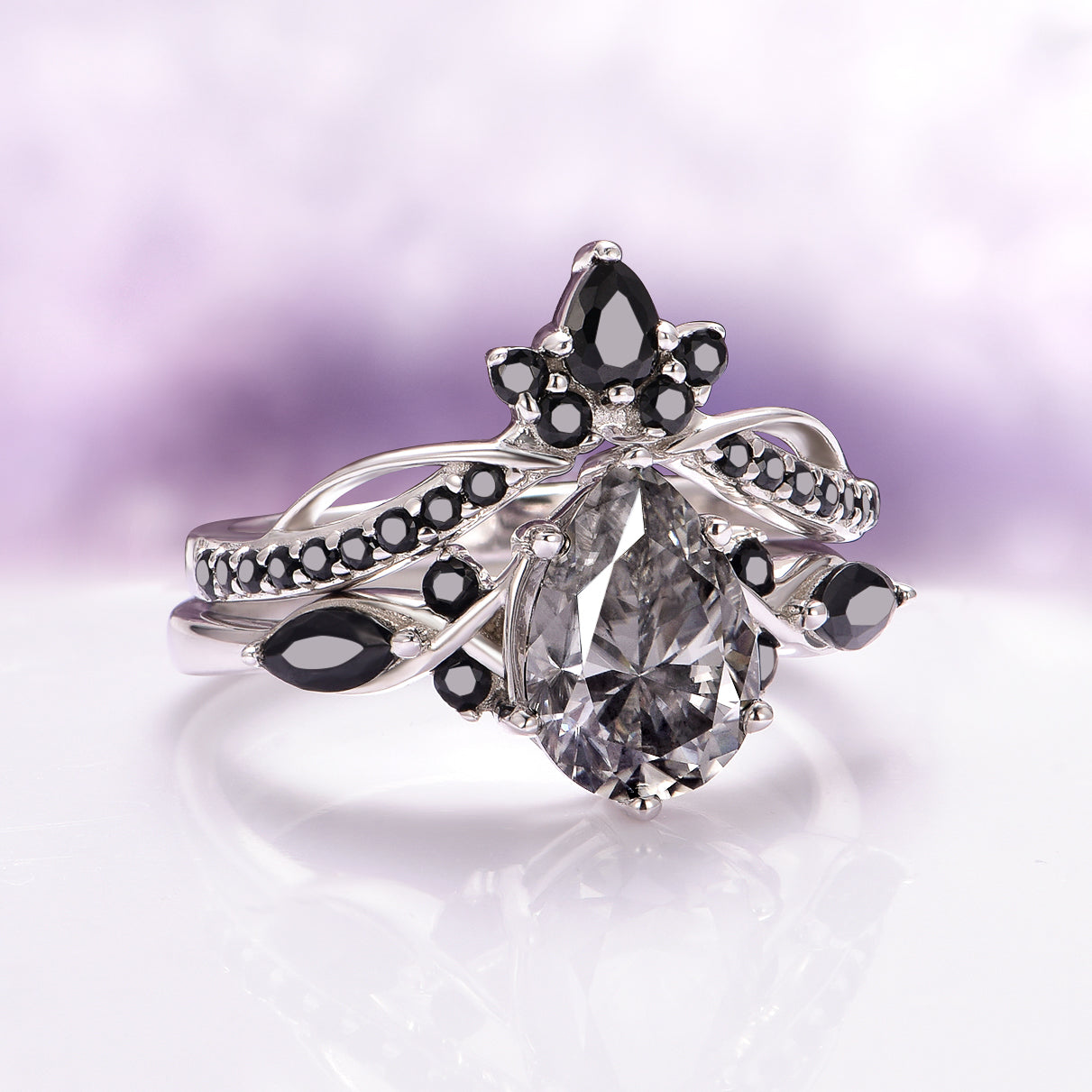 Feyra 14K White Gold Moissanite & Black Onyx Ring for Women | Elegant Wedding, Engagement, Anniversary Jewelry Gift