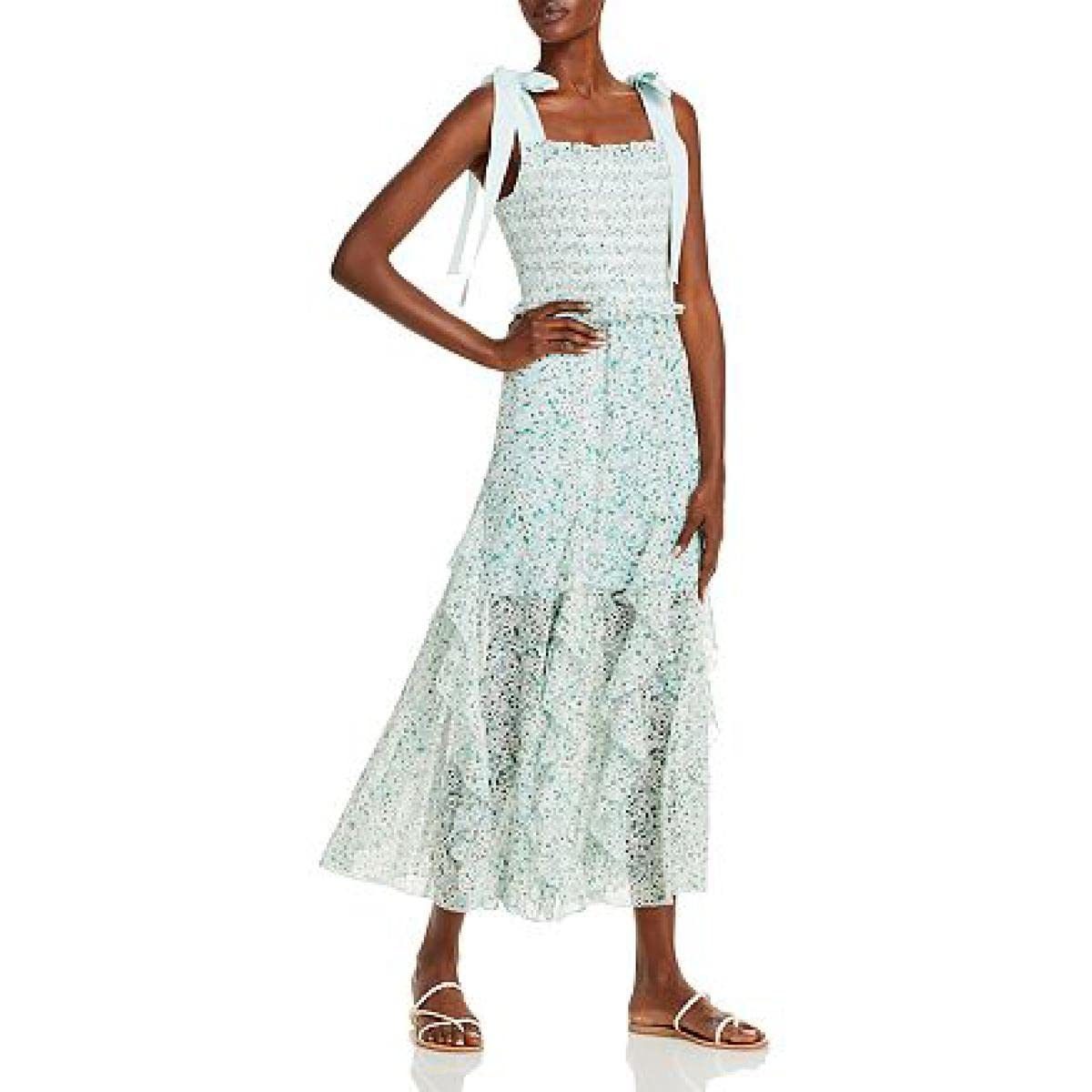 Alice + Olivia Women's Jocelyn Eyelet Long Sundress - Floral Summer Maxi Dress with Lace Trim | Perfect for Beach Vacations, Garden Parties & Casual Outings