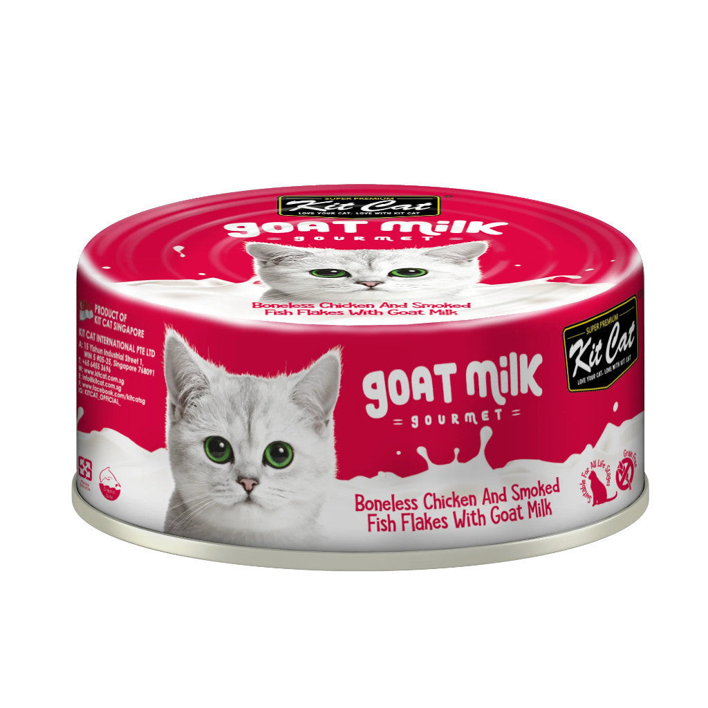 Premium Kit Cat Goat Milk Gourmet Wet Cat Food - 70g Can (12 Delicious Flavors) | High-Protein Meal for Adult & Senior Cats | Indoor & Outdoor Feline Nutrition
