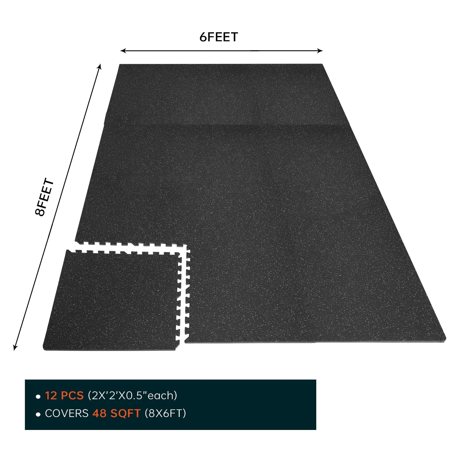 0.56 Inch Thick Interlocking Rubber Gym Floor Tiles - 12 Pack (24
