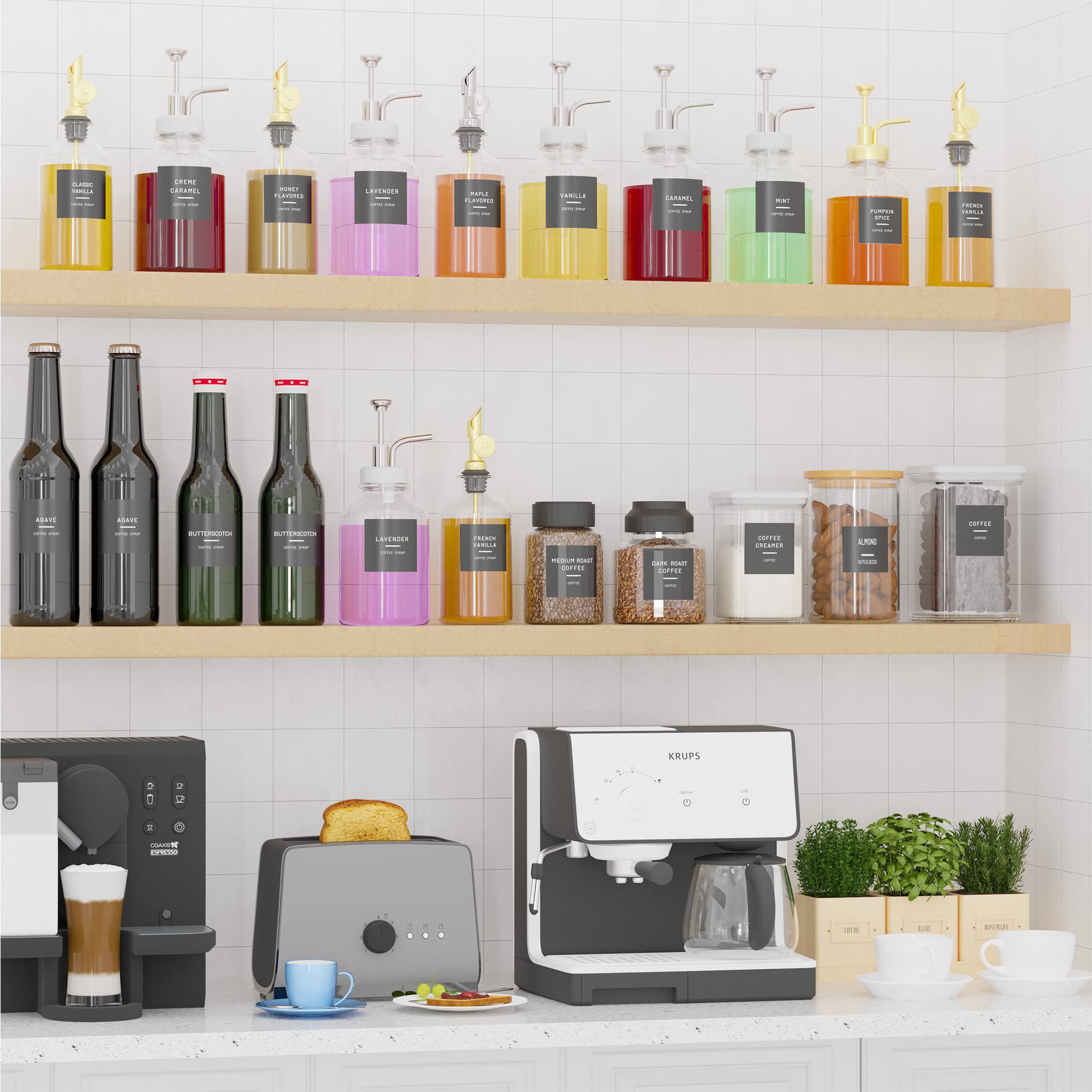 89 Preprinted Coffee Syrup Labels - Minimalist Stickers for Coffee Bar Accessories, Bottles & Dispensers | Perfect for Coffee Station Organization & Home Café Setup
