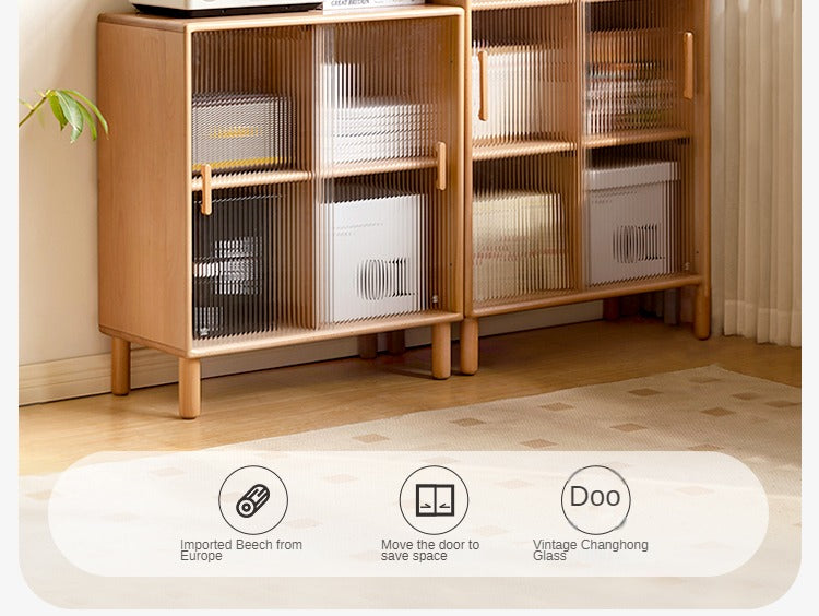 Solid Beech Wood Sliding Door Side Cabinet - Modern Storage Solution for Bedroom, Living Room & Office
