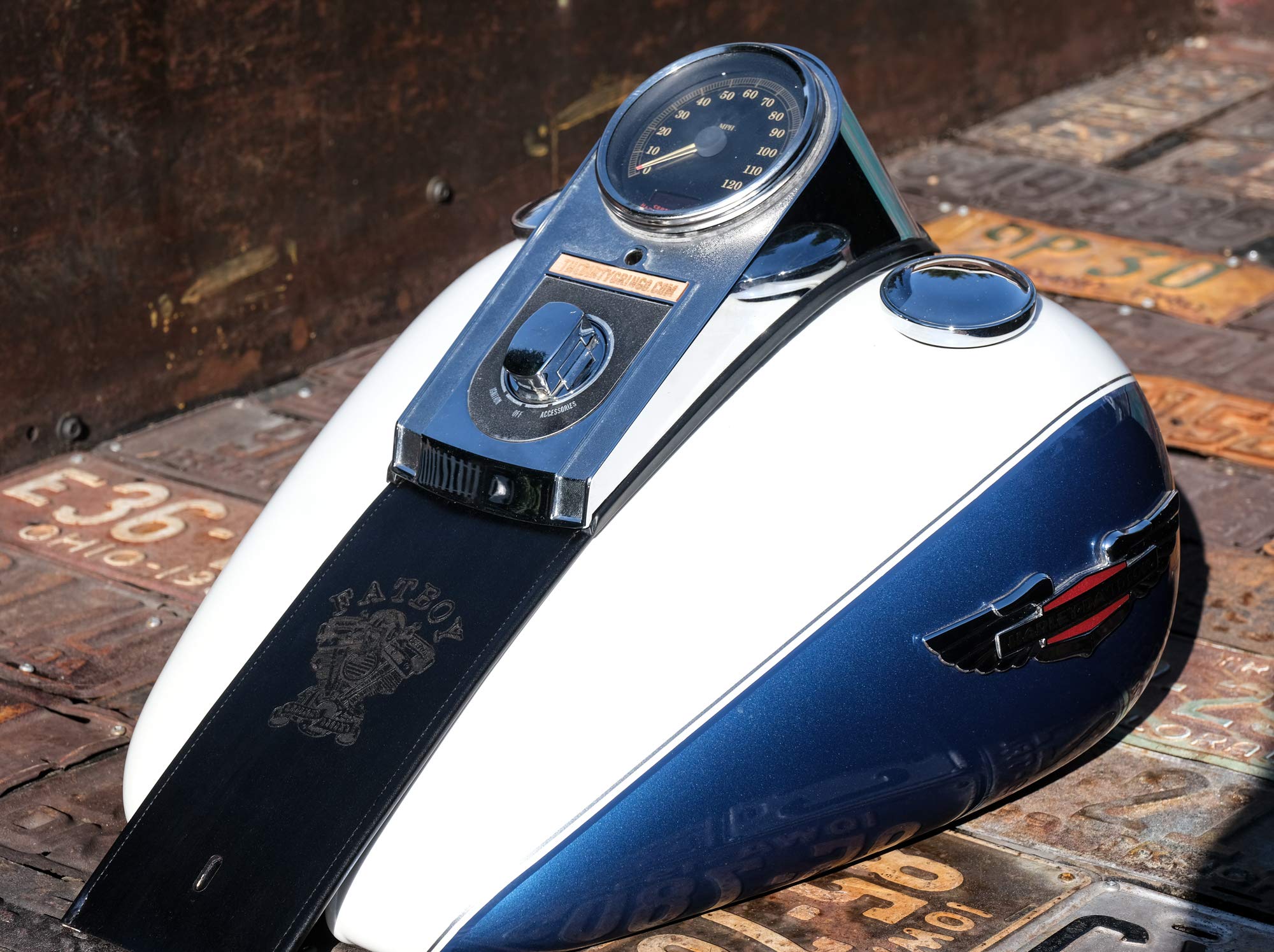 Dirty Gringo Fatboy Custom Leather Gas Tank Panel Bib for Harley Davidson Softail - Premium Motorcycle Accessory for Style & Protection on Rides