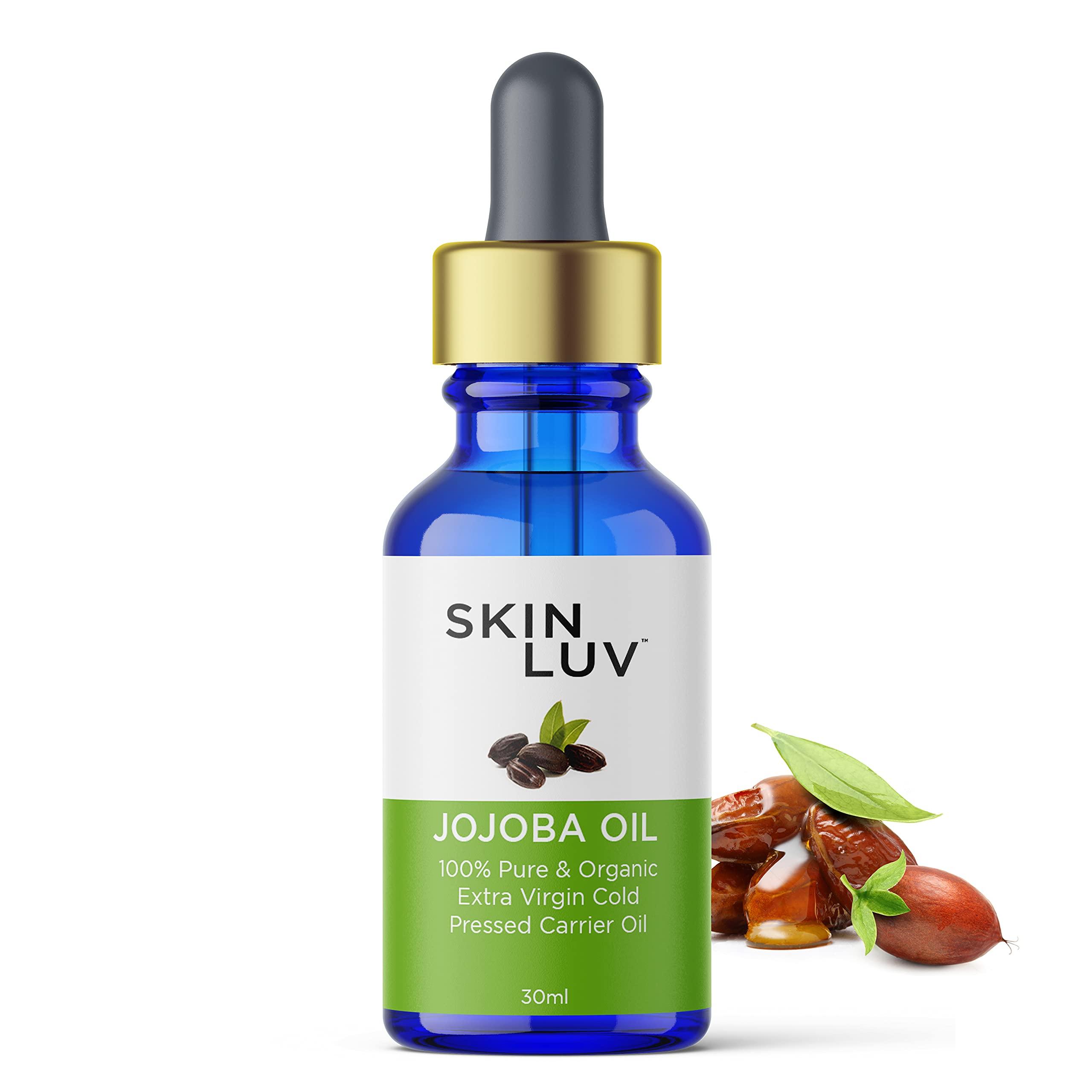 100% Pure Organic Jojoba Oil Extra Virgin Cold Pressed - Natural Acne Treatment, Anti-Aging Face Oil & Hair Growth Serum | Carrier Oil for Skin & Hair Care | 30ml Bottle for Daily Moisturizing & Massage