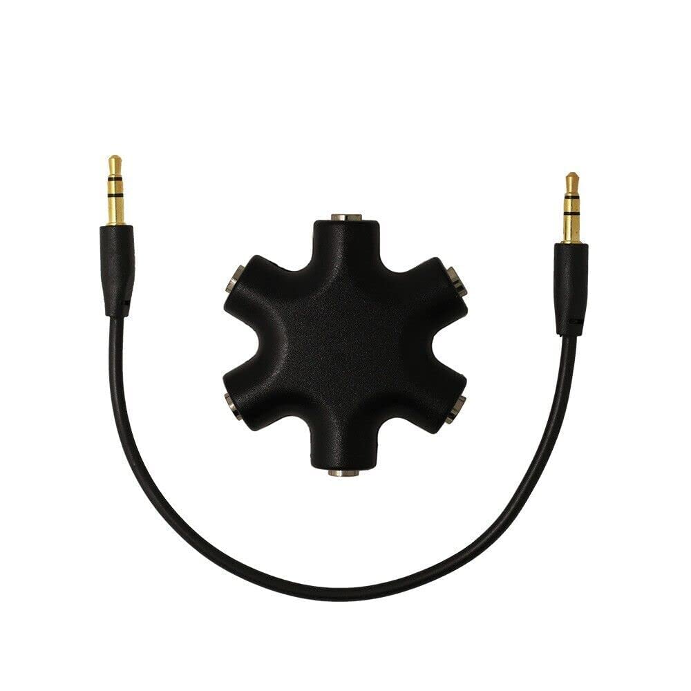 5-Way 3.5mm Headphone Splitter - 1 Male to 5 Female Stereo Audio Adapter for Multiple Headphones - Perfect for Music Sharing, Gaming, and Classroom Use