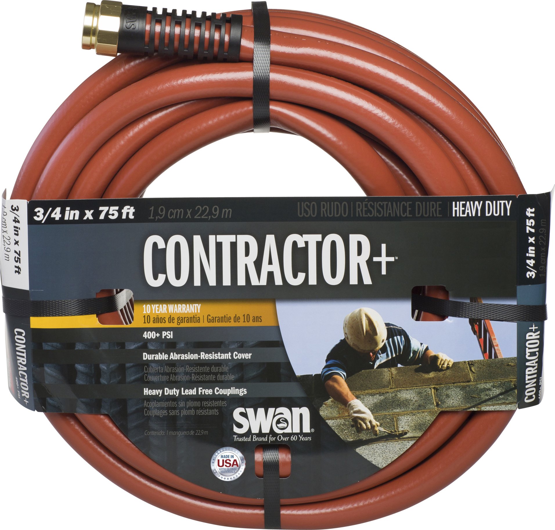 Swan Contractor+ SNCG34075 Heavy Duty Commercial Clay Water Hose - 75ft x 3/4