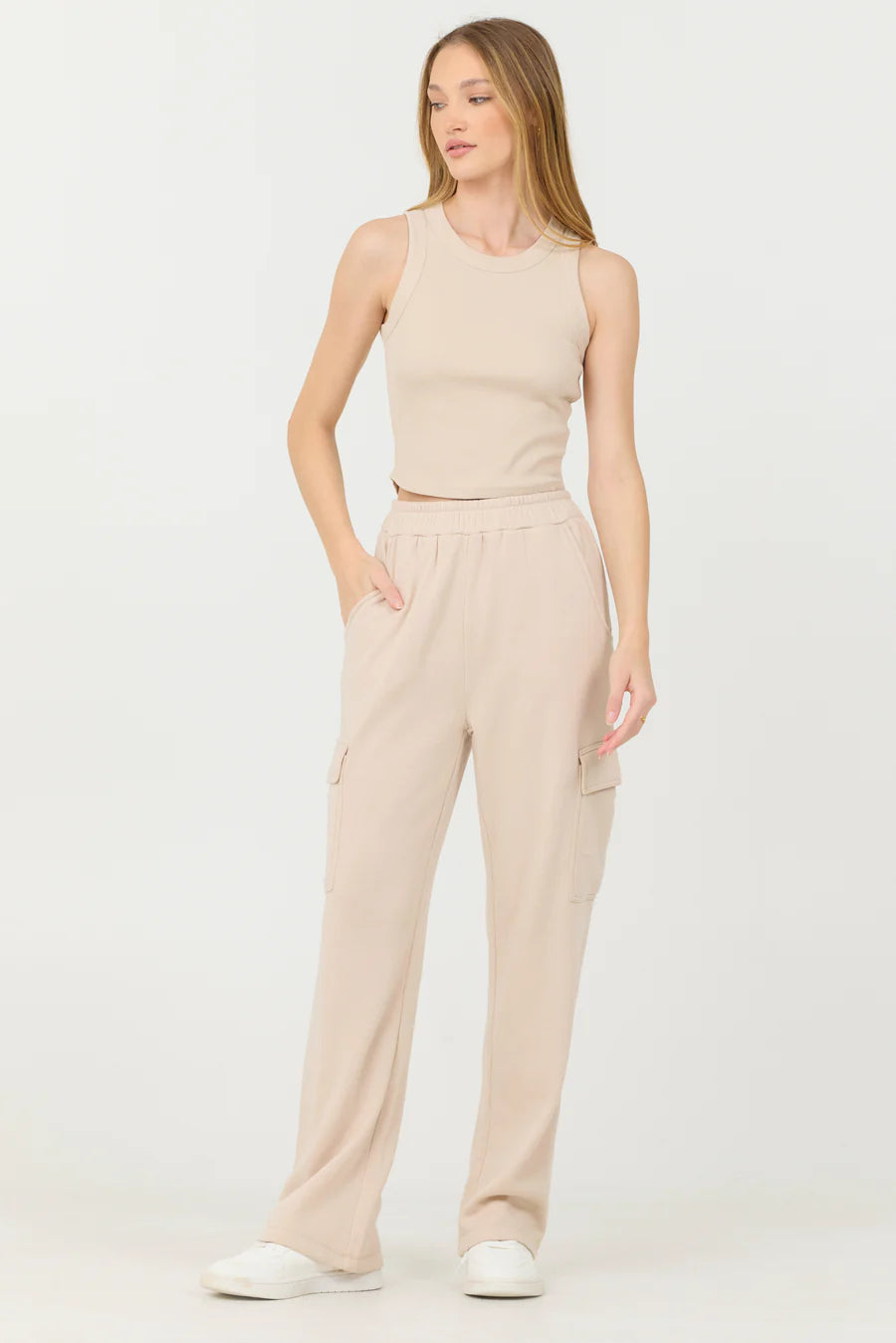 Premium Cashmere Fleece Cargo Pants for Women - Soft Winter Warm Joggers in Vanilla Cream | Cozy Lounge, Outdoor Activities & Travel Essentials