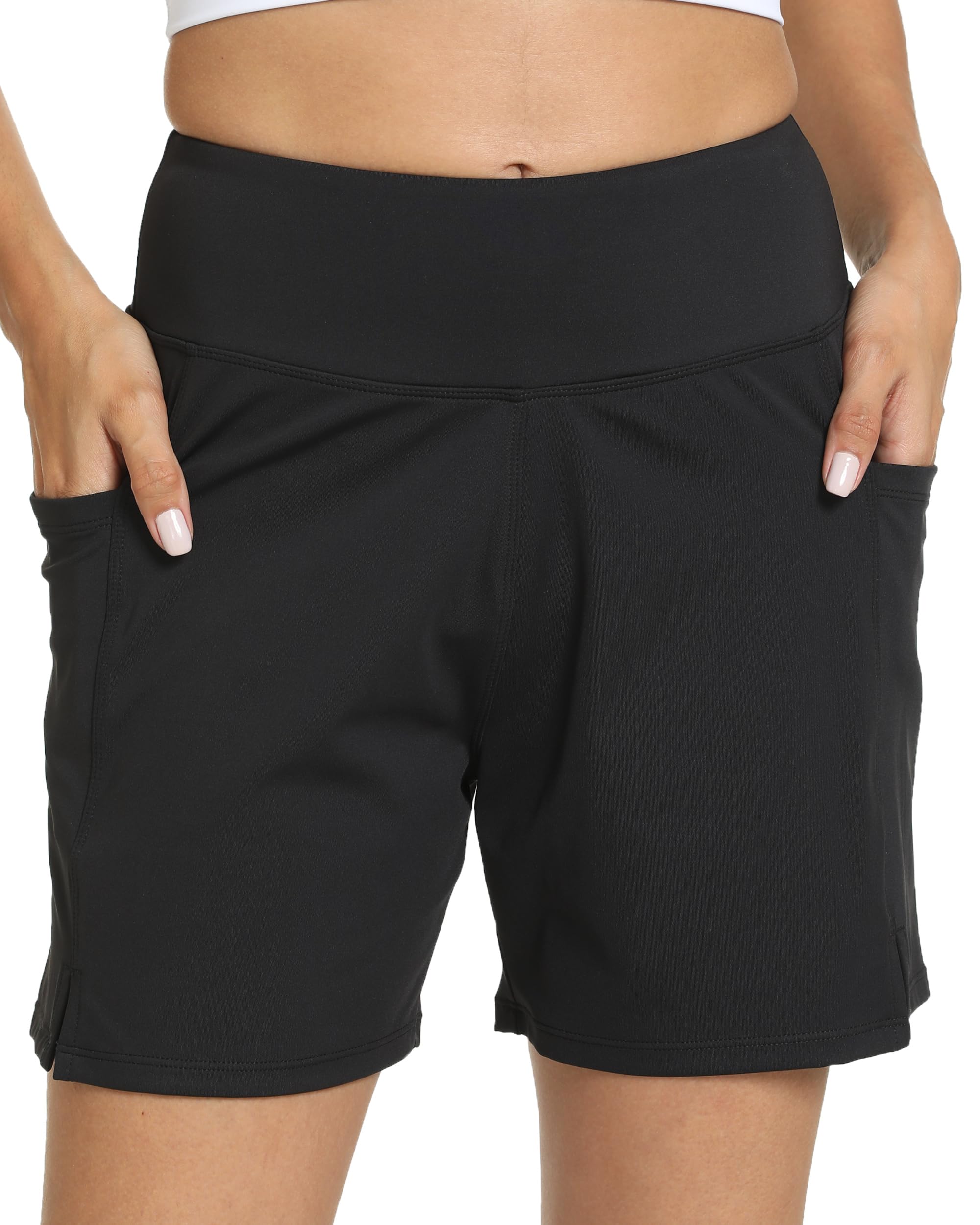 Women's High Waisted Running Shorts with Liner & Back Pocket - 4