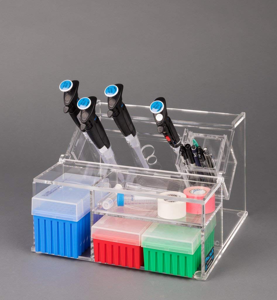 Premium Pipette Stand with Pen Holder, Tip Holder & Storage Bin - Ideal for Lab Organization, Scientific Research & Medical Laboratories