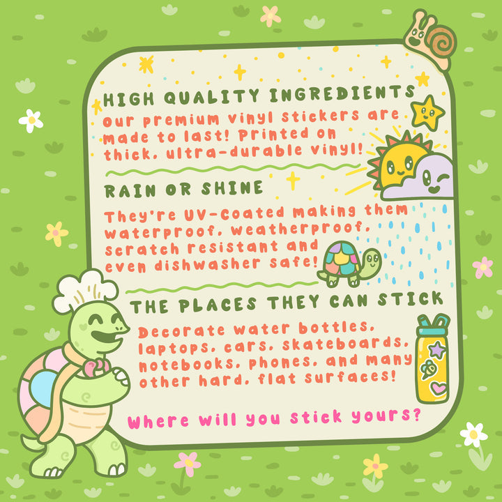 Farm Animal Lover Sticker - Cute Turtle Design for Water Bottles, Laptops & DIY Crafts - Perfect for Animal Rights Supporters & Eco-Friendly Gifts