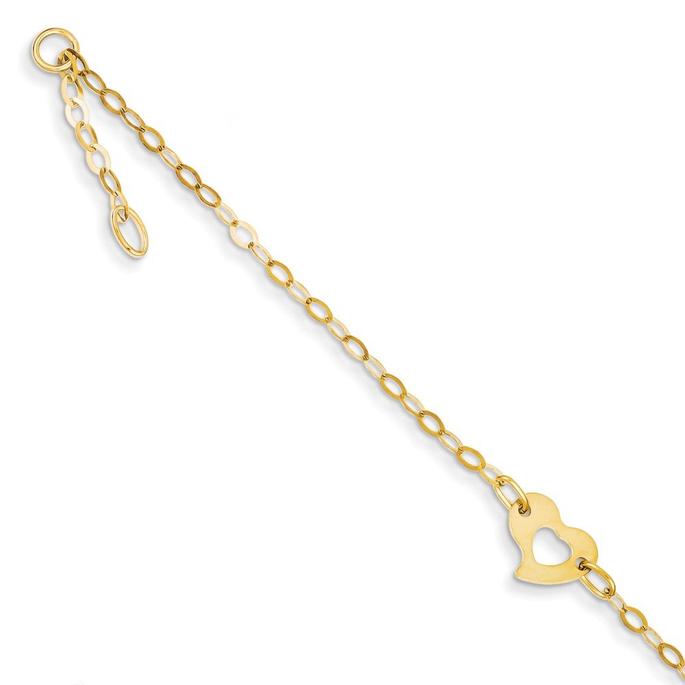 14K Gold Heart Anklet Bracelet - Adjustable 9