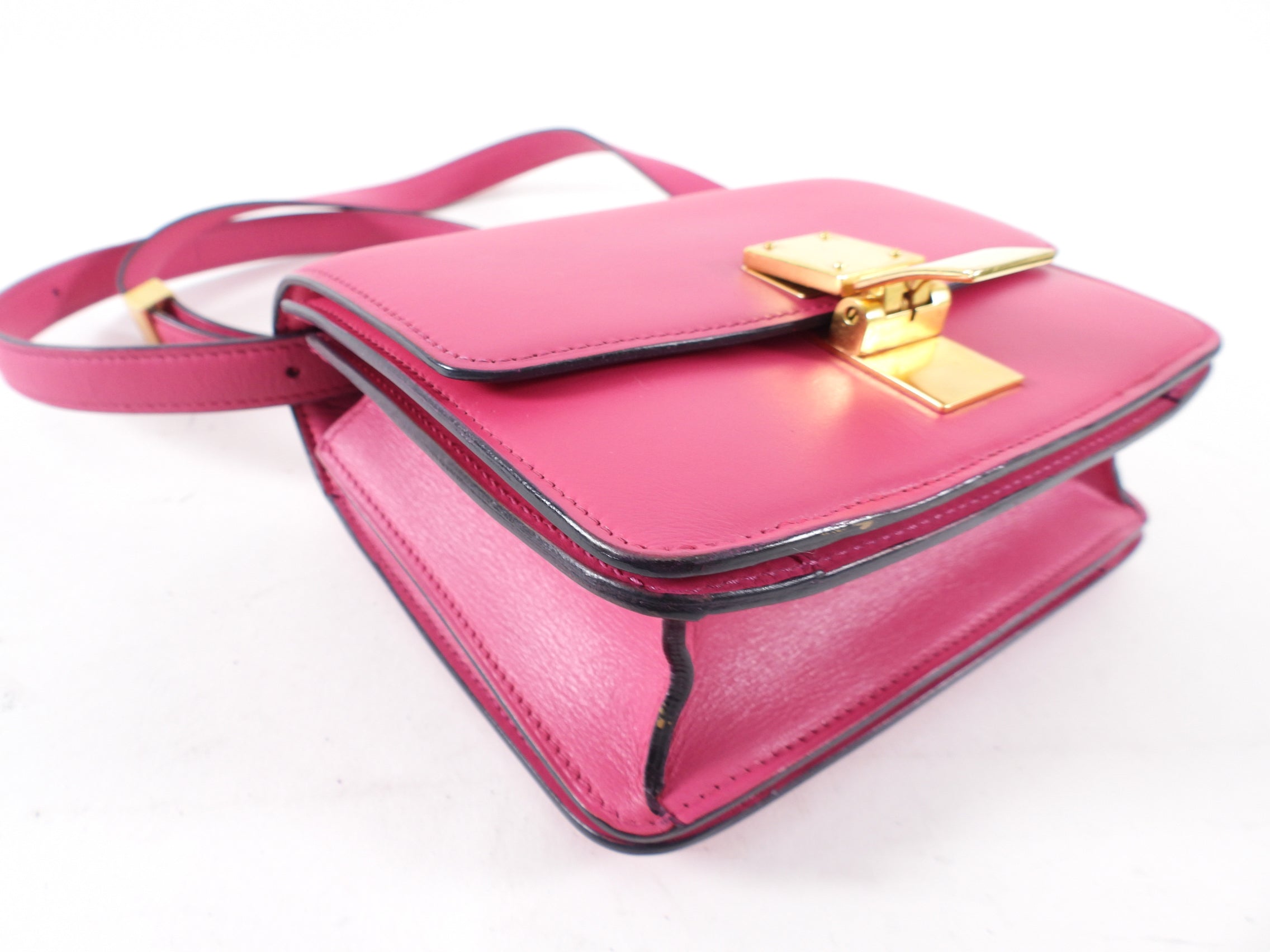 Celine Small Box Bag in Cherry Pink Leather - Elegant Crossbody Purse for Women, Perfect for Date Nights & Special Occasions