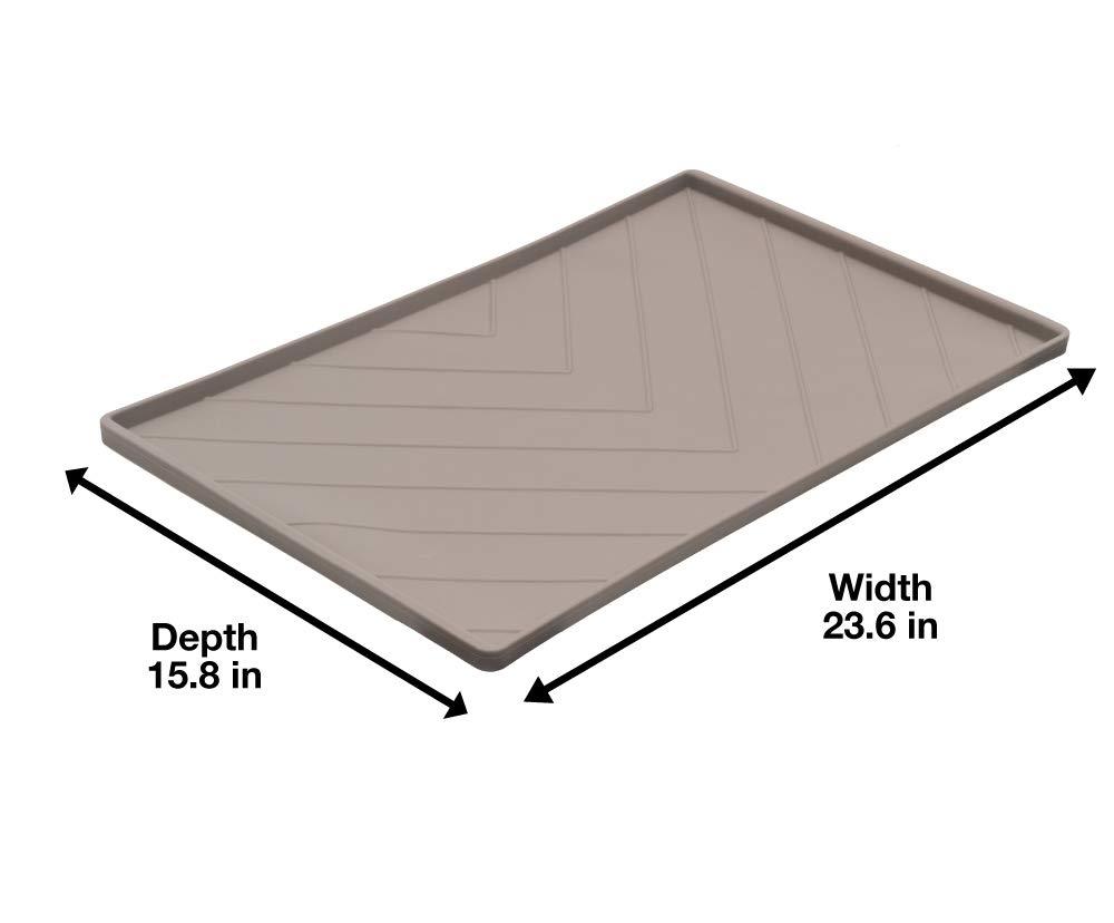**Non-Slip Silicone Dog Bowl Mat with Raised Edge & Metal Rod Reinforcement | Spill-Proof Pet Feeding Mat for Dogs & Cats | Large 24” x 16” Dark Grey | Perfect for Messy Eaters & Easy Cleanup**