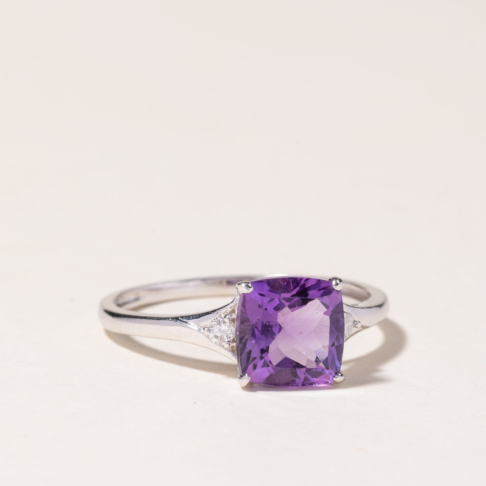 10K White Gold Amethyst and Diamond Ring - 1.37ct Amethyst with 0.54ctw Diamonds - Size 6.75 - Elegant Jewelry for Women, Perfect for Engagement, Anniversary or Gift Giving