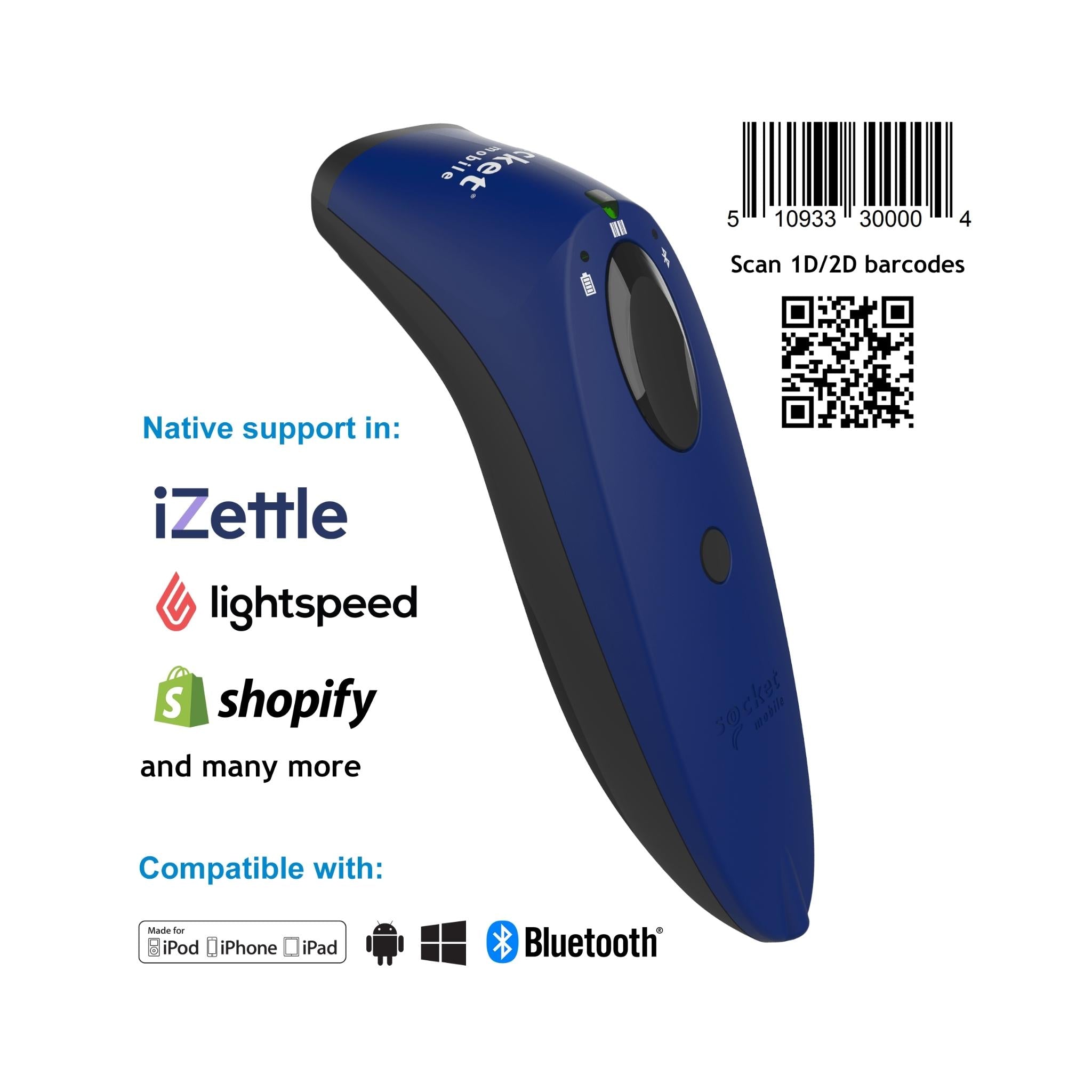 Socket Mobile SocketScan S700 1D Linear Image Barcode Scanner - High-Speed USB & Bluetooth Wireless Barcode Reader for Retail, Warehouse, and Inventory Management