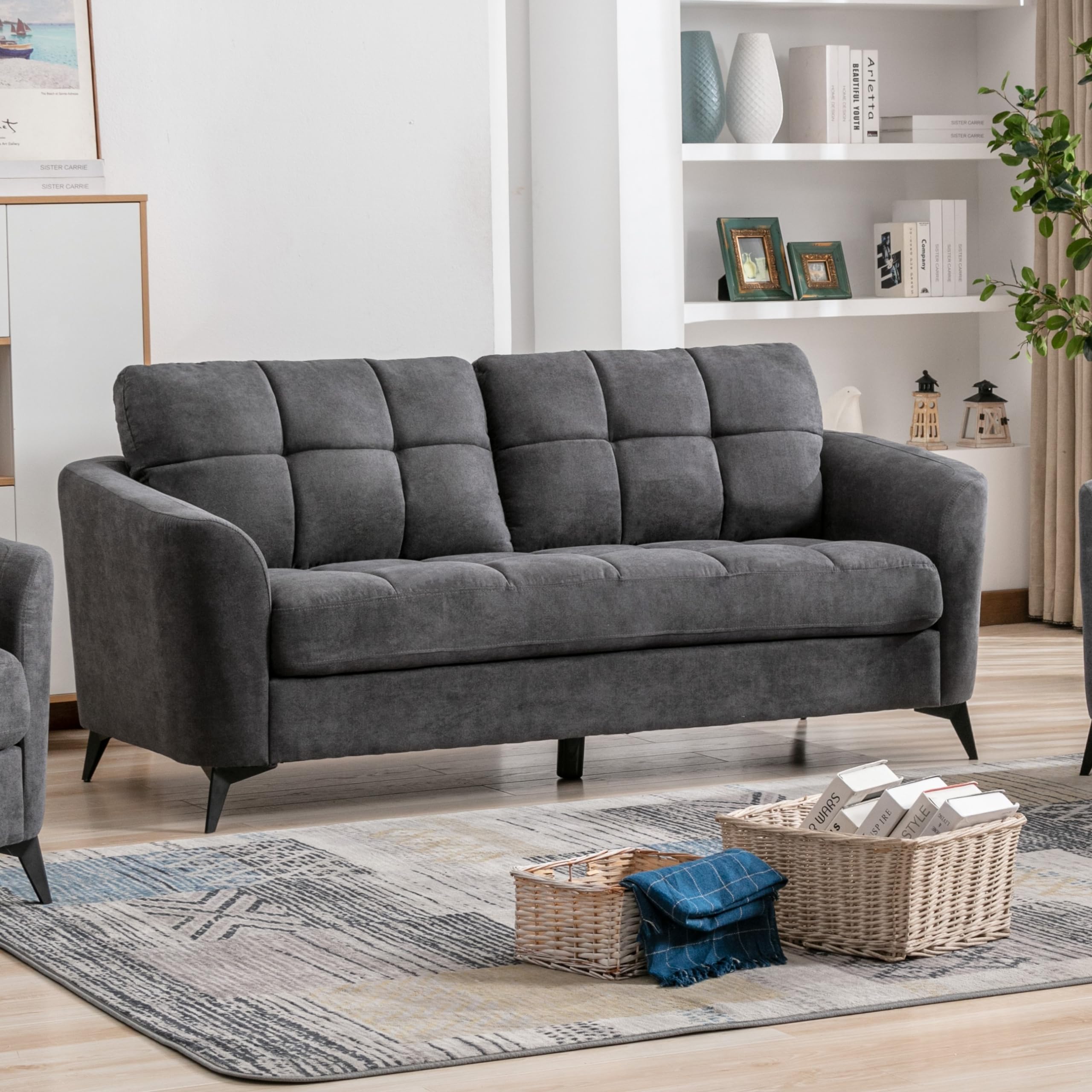 Lilola Home Callie Gray Velvet Fabric Sofa - Modern Velvet Couch for Living Room, Apartment & Lounge - Soft & Comfortable Upholstered Sofa for Home Decor