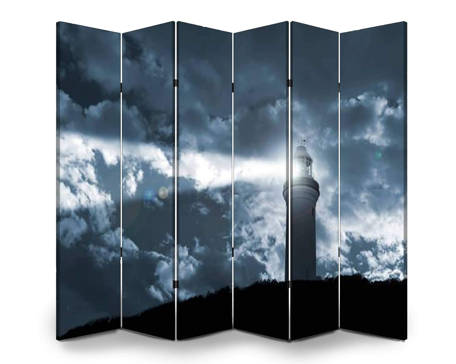 6-Panel Folding Room Divider Screen - Freestanding Privacy Partition for Indoor/Outdoor Use - Lighthouse Design Protective Wall Separator - Perfect for Home Office, Bedroom, and Event Spaces