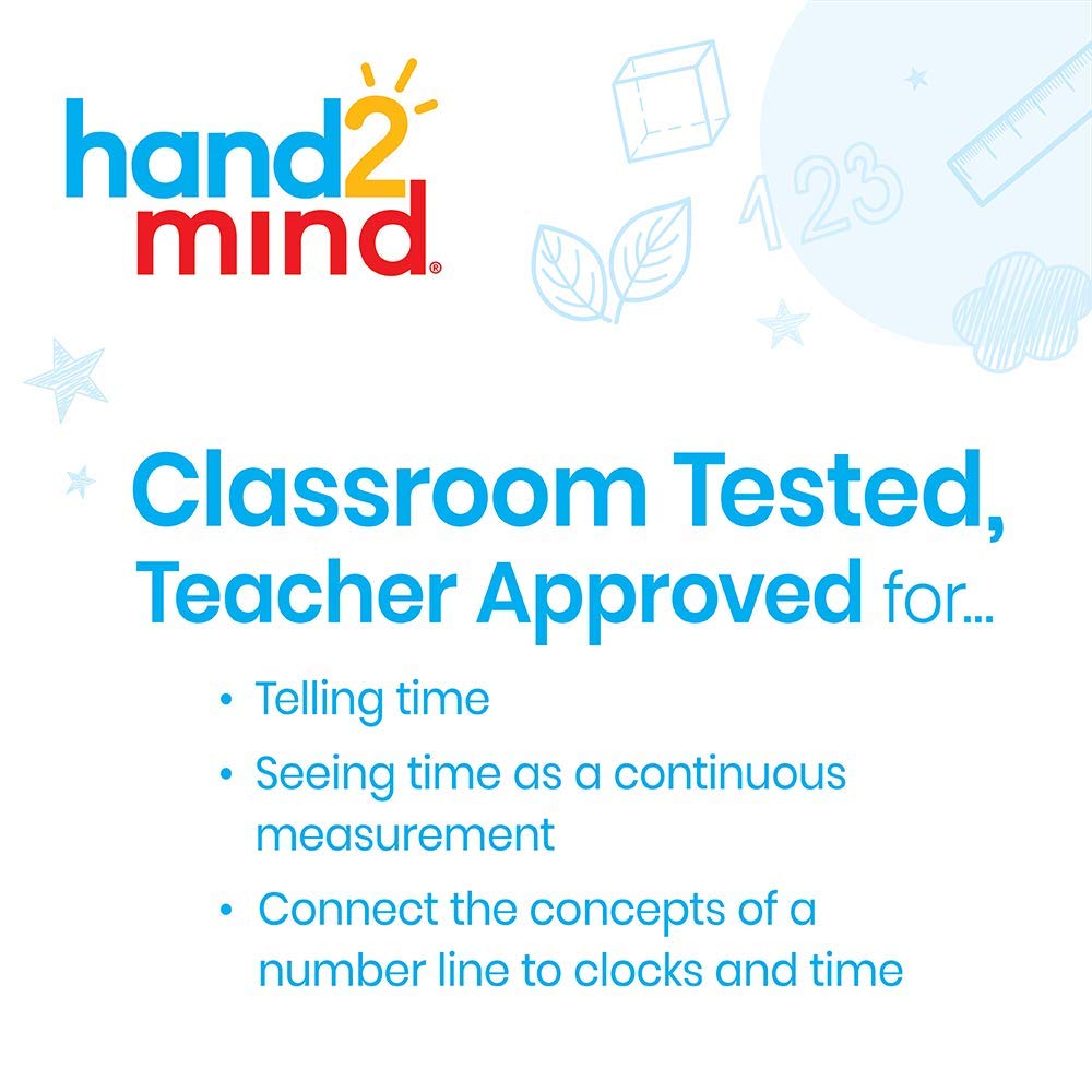 hand2mind NumberLine Clock - Learn to Tell Time Teaching Clock for Kids, Analog Classroom Clock Set of 6 | Math Manipulatives for Elementary Students | Perfect for Homeschool & Classroom Time Telling Practice