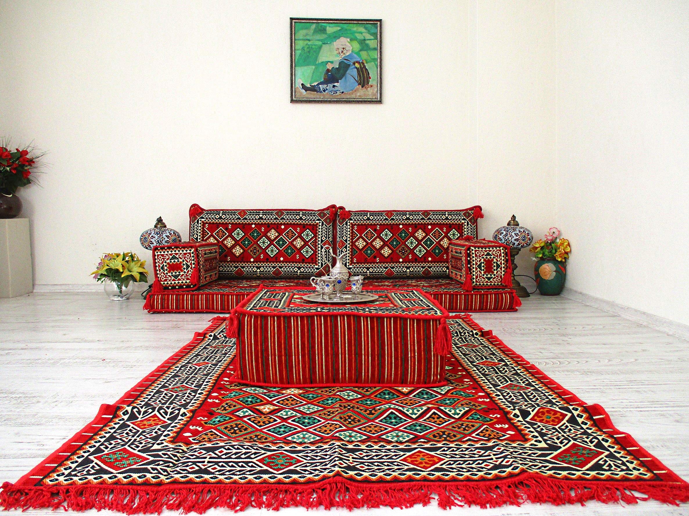 Arabic Floor Seating Sofa Set - Traditional Majlis Cushions & Low Couches for Home Decor | Perfect for Living Rooms, Meditation Spaces & Cultural Gatherings