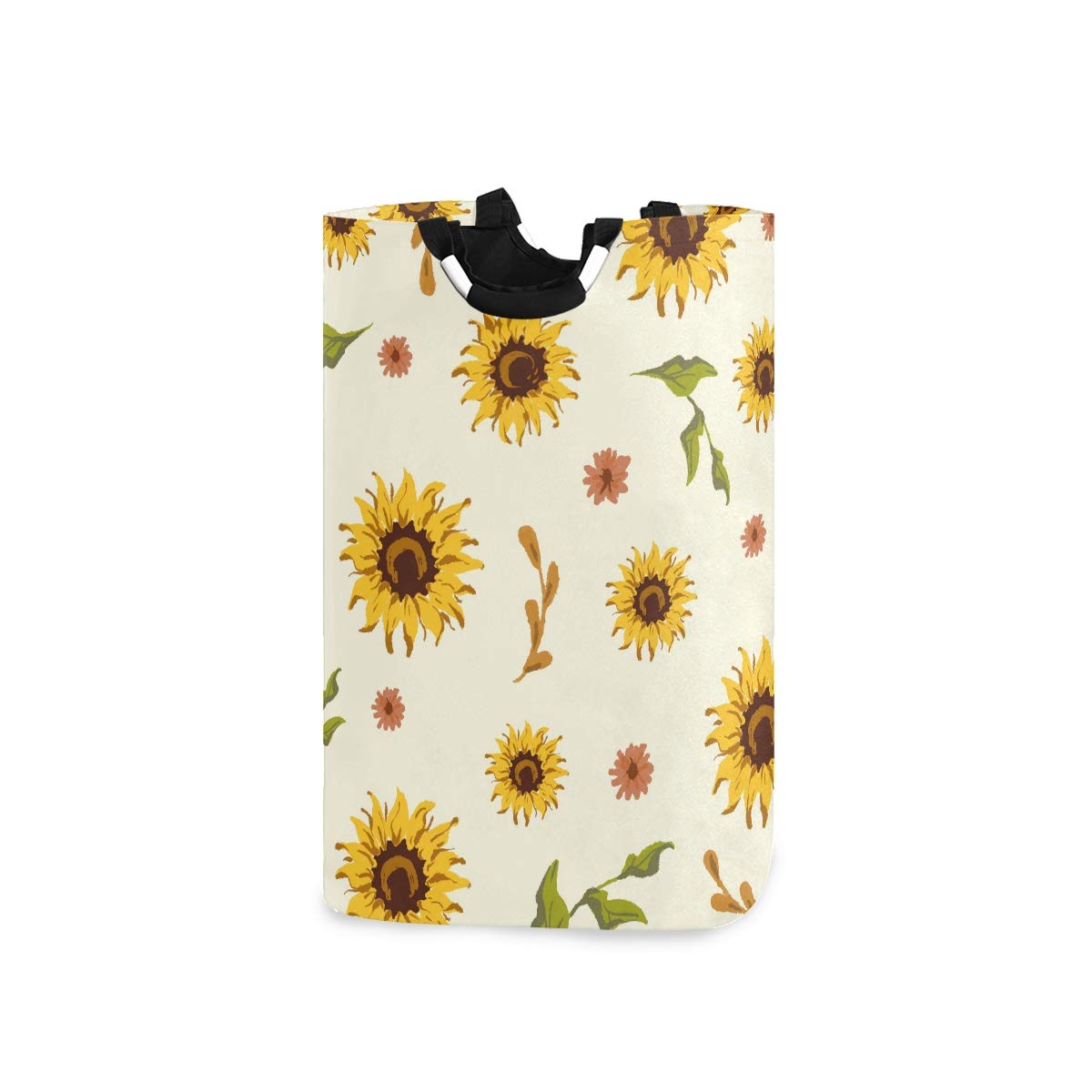 DOMIKING Collapsible Laundry Hamper Basket - 12.6 x 11 x 22.7 Inch Sunflower Leaves Design Storage Organizer for Clothes, Toys & Home Organization | Perfect for Bedroom, Bathroom & Kids Room