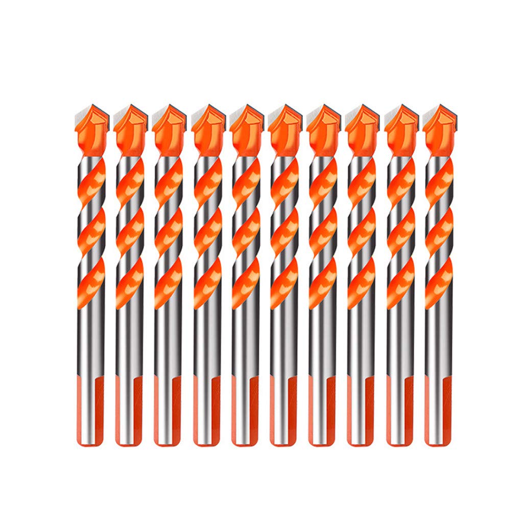 Barcley 10-Piece Drill Bit Set - Triangular Shank Multi-Purpose Drill Bits for Ceramic Tile, Wall, Marble, Concrete & Metal - Perfect for Drilling Tile, Brick, Glass, Plastic & Wood (Orange) - Ideal for Home Renovation, DIY Projects & Professional Construction Work