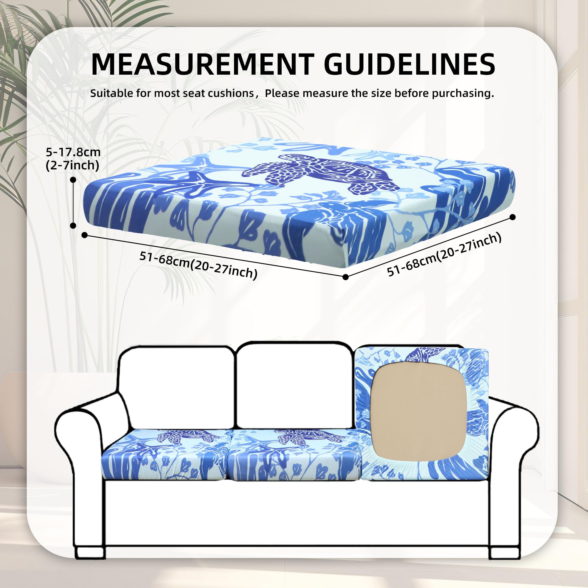 8Pcs Stretch Patio Cushion Covers - Waterproof Outdoor Furniture Slipcovers for Sofa, Chair & Couch Replacement - Washable & Durable Patio Seat Covers (Sea Turtle Pattern) - Perfect for Backyard, Deck, Poolside & Garden Furniture Protection