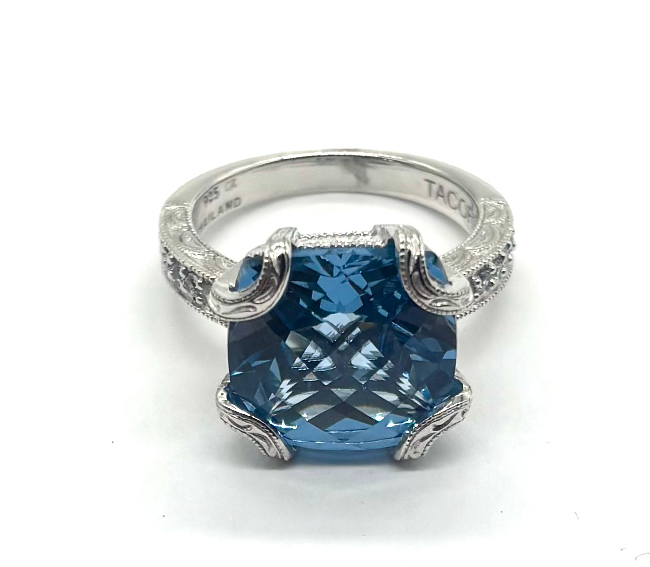 925 Sterling Silver Tacori Blue Topaz Ring for Women – Elegant Birthstone Jewelry Gift for Engagement, Anniversary & Special Occasions