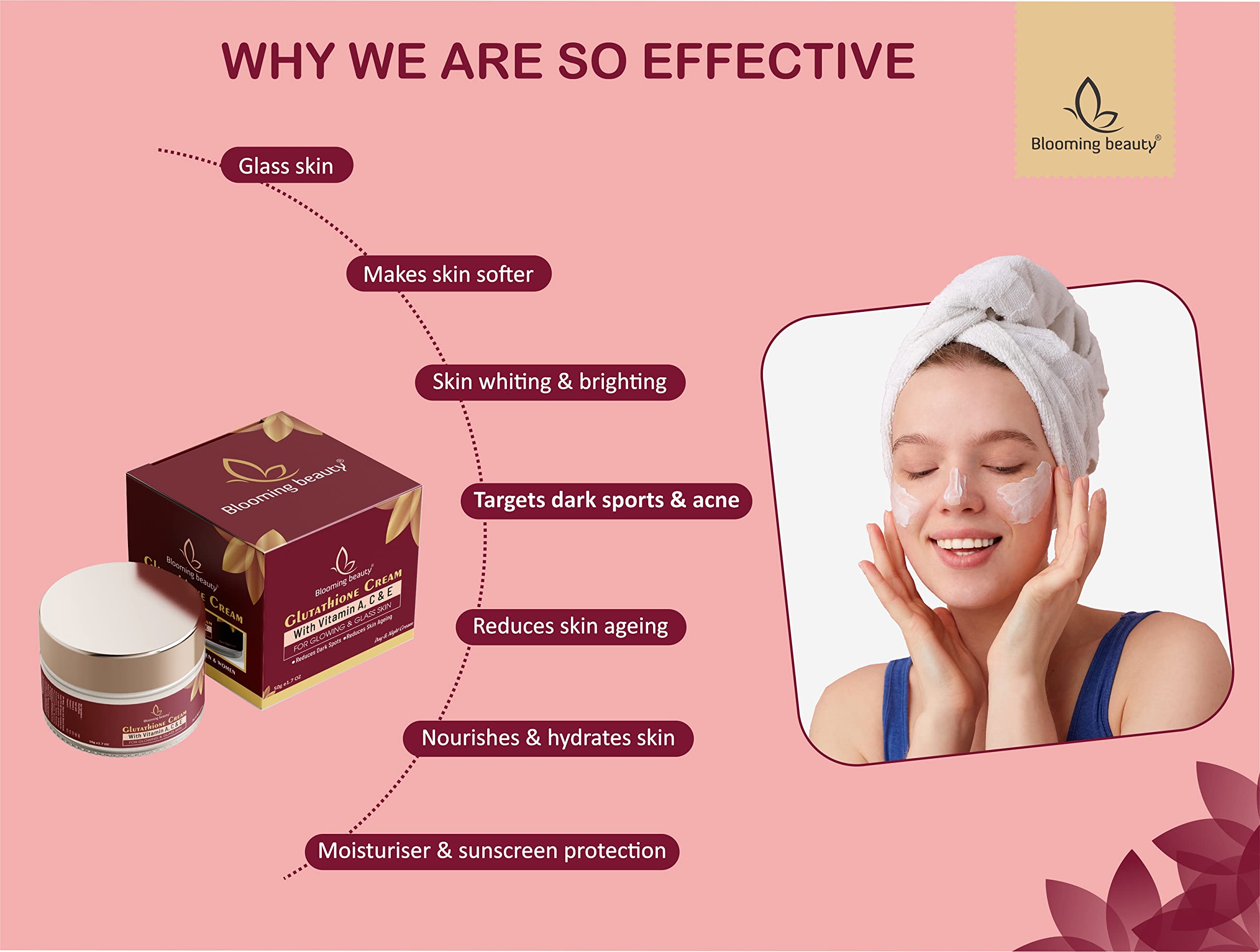 Glutathione Face Cream for Skin Whitening & Brightening - Day & Night Moisturizer for Glowing Skin, Dark Spot Removal, Anti-Acne & Dark Circle Treatment - 50g (Pack of 1) - Perfect for Daily Skincare Routine & Travel