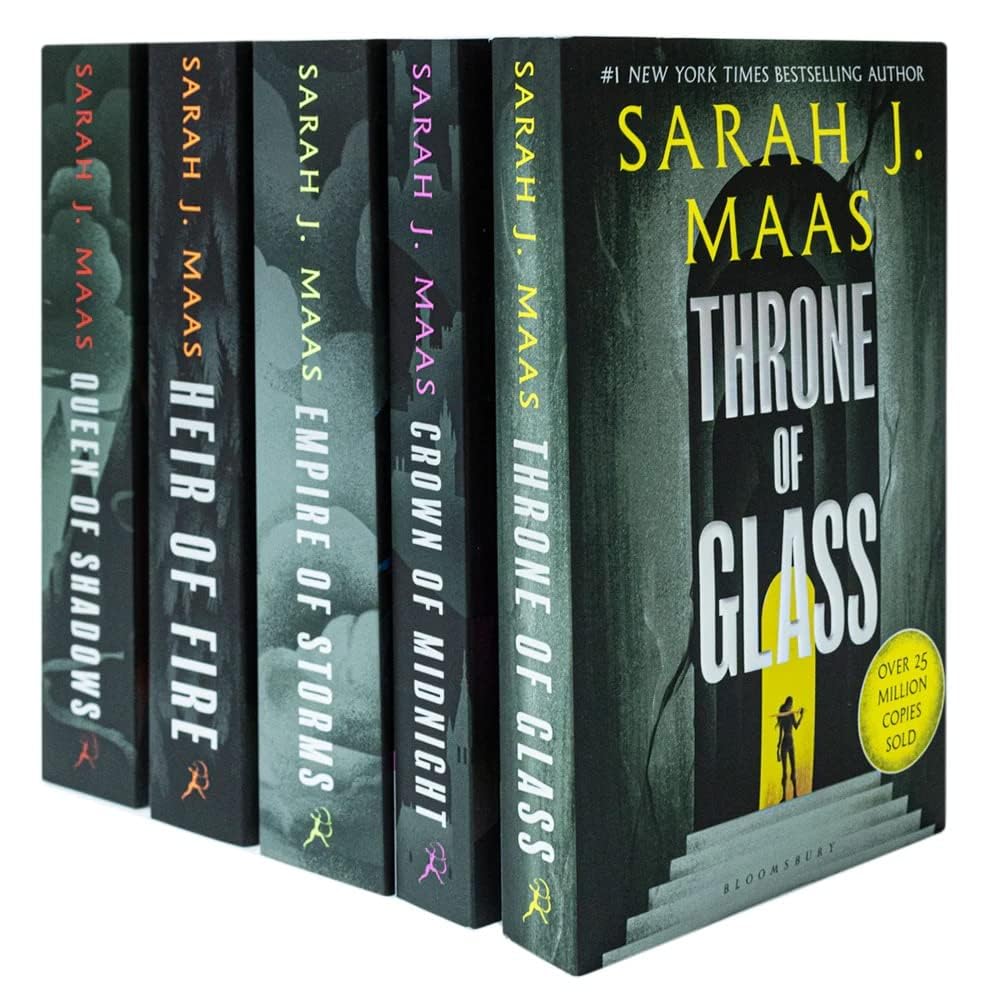 Throne of Glass Series 5-Book Set by Sarah J. Maas - Fantasy Adventure Novels (Throne of Glass, Crown of Midnight, Heir of Fire, Empire of Storms, Queen of Shadows) - Perfect for YA Fantasy Readers & Book Collectors