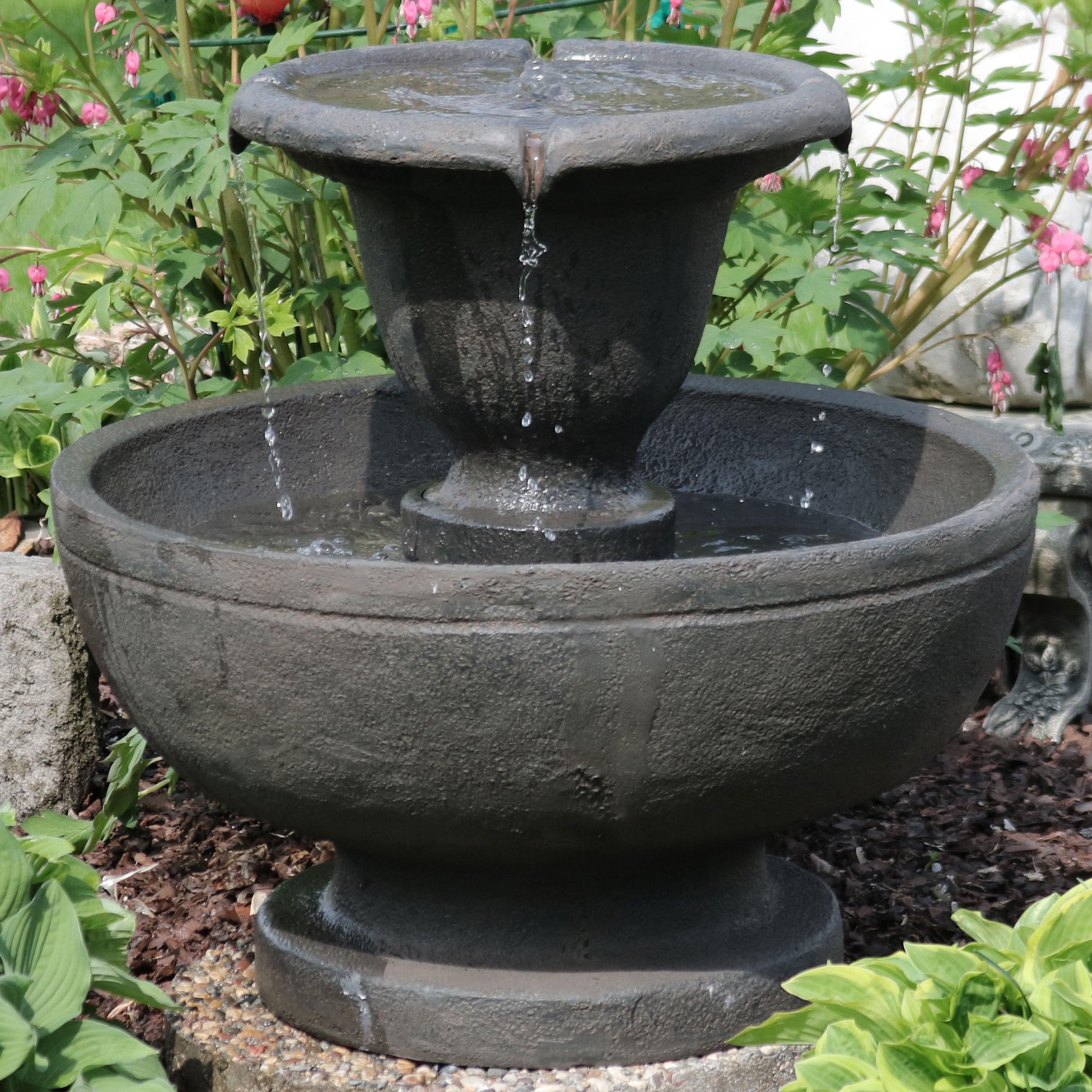 Sunnydaze 2-Tier Outdoor Water Fountain with Cascading Falls - 25 Inch Height for Garden, Patio, and Backyard Decor
