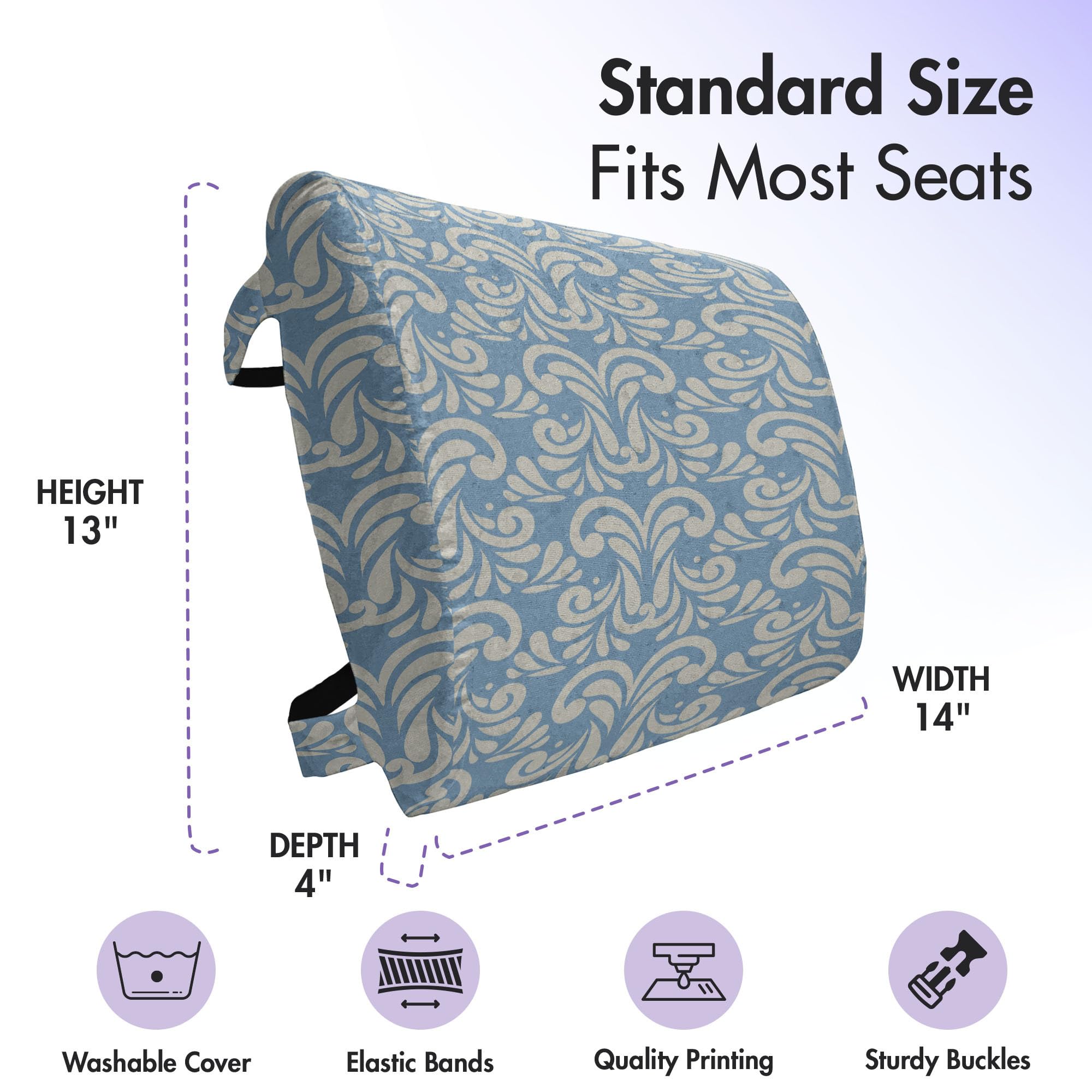 Ambesonne Geometric Lumbar Support Pillow - Modern Abstract Art Design with Swirls & Floral Pattern - High Density Foam for Office Chair & Car Seat - 14x13 Inches - Slate Blue & Tan - Perfect for Back Pain Relief & Comfort While Working or Driving