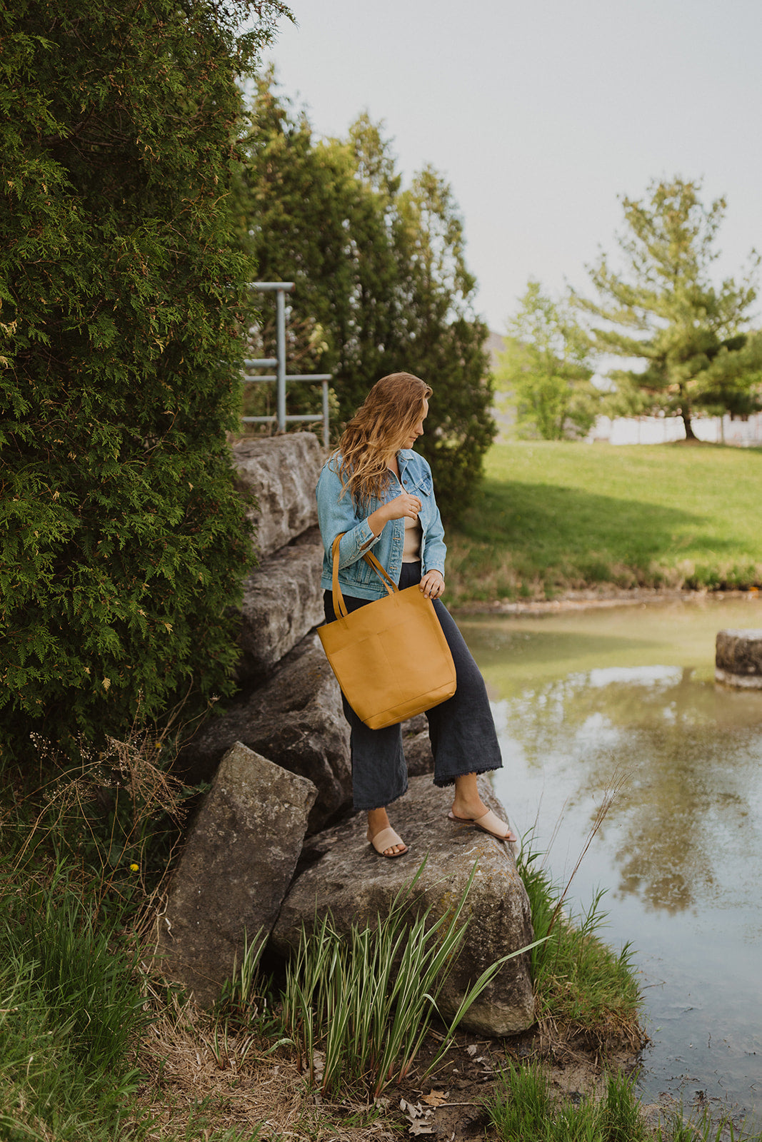Premium Classic Leather Tote Bag for Women - Goldenrod Yellow Handbag - Stylish Work Bag, Travel & Everyday Carry Purse