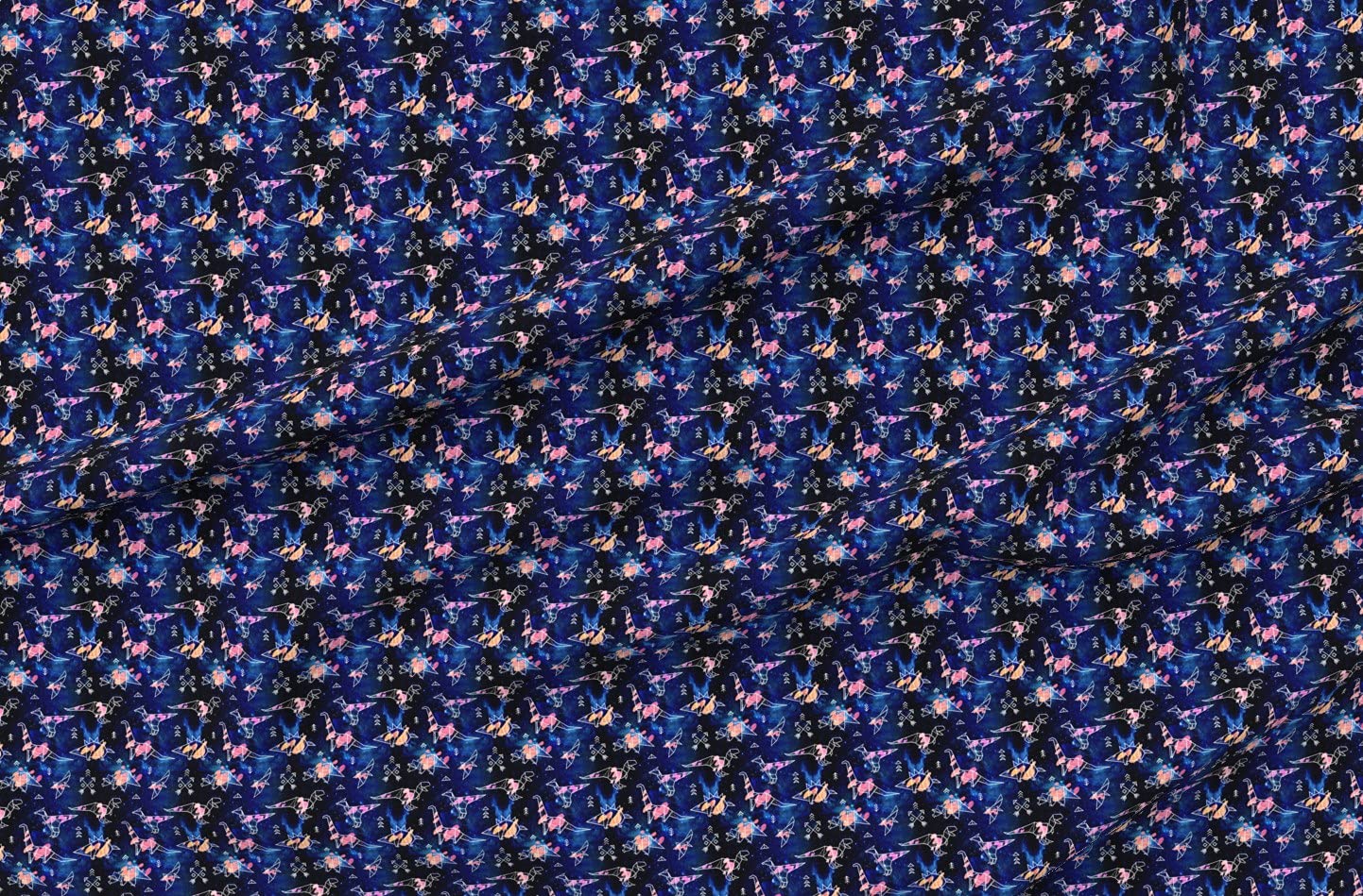 Dinos Space Dinosaurs Galaxy Origami Stars Geometric Night Cosmos Printed Minky Fabric - Soft Fat Quarter for Sewing Baby Blankets, Quilt Backing & Plush Toys - Perfect for Nursery Decor & DIY Craft Projects