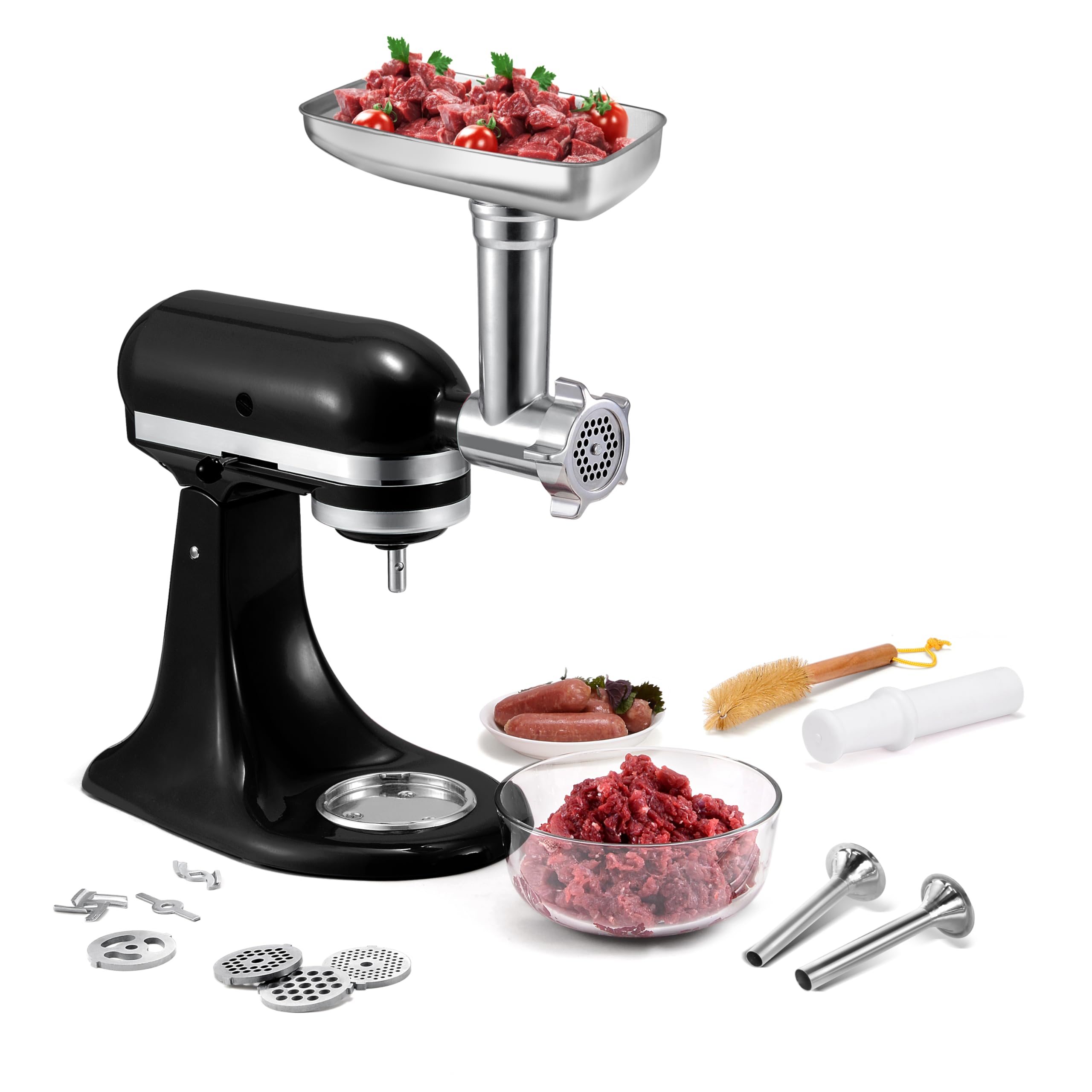 KitchenAid Stand Mixer Metal Grinder Attachment - Meat Grinder, Sausage Stuffer & Food Processor for KitchenAid Mixers (Silver, Mixer Not Included) - Perfect for Homemade Sausages, Burgers & Fresh Ground Meat