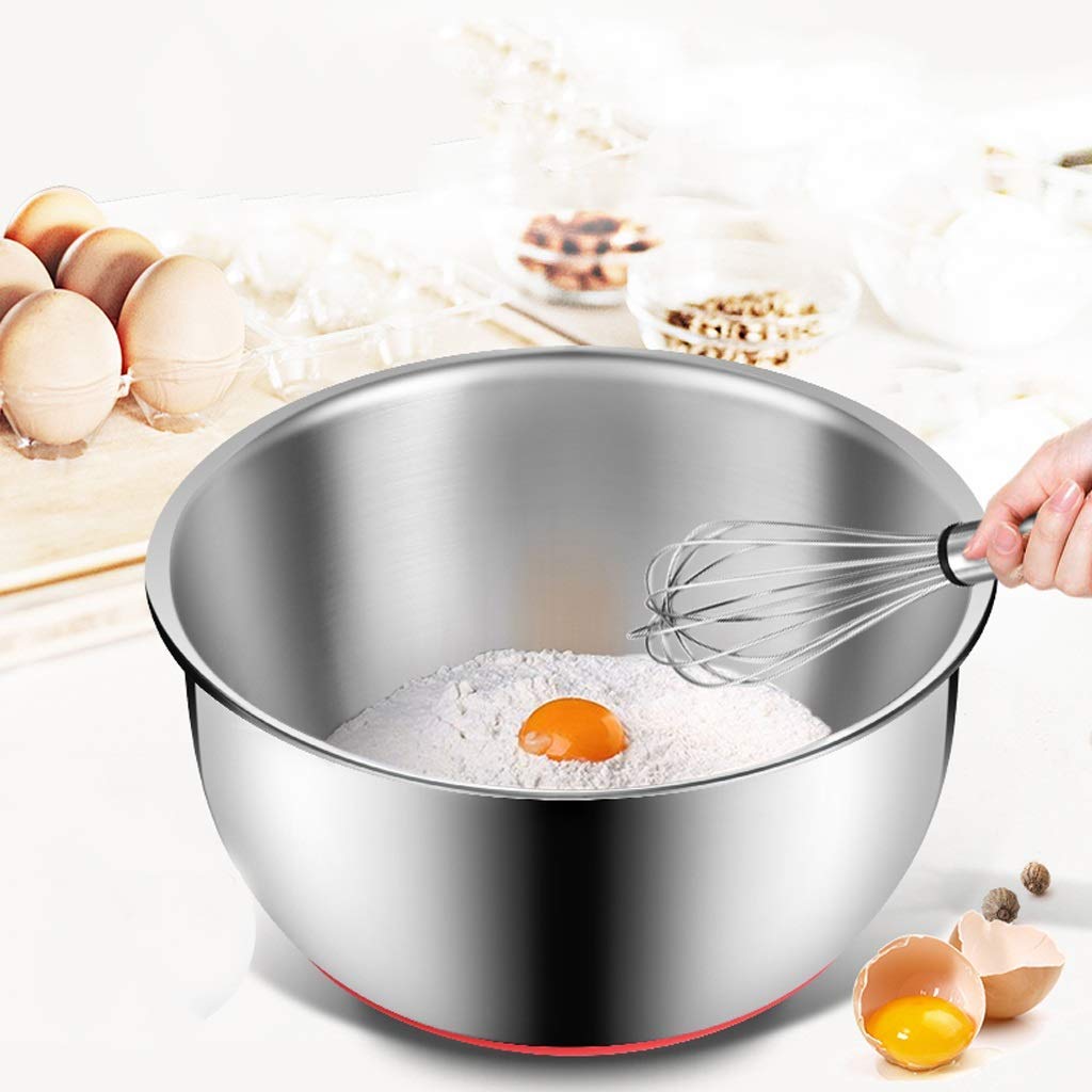 Stainless Steel Mixing Bowls Set of 3 - Nesting Dinner & Appetizer Plates with Measurement Lines & Non-Slip Silicone Base - Thick Material Salad, Batter & Egg Mixing Bowls for Baking, Cooking & Food Prep