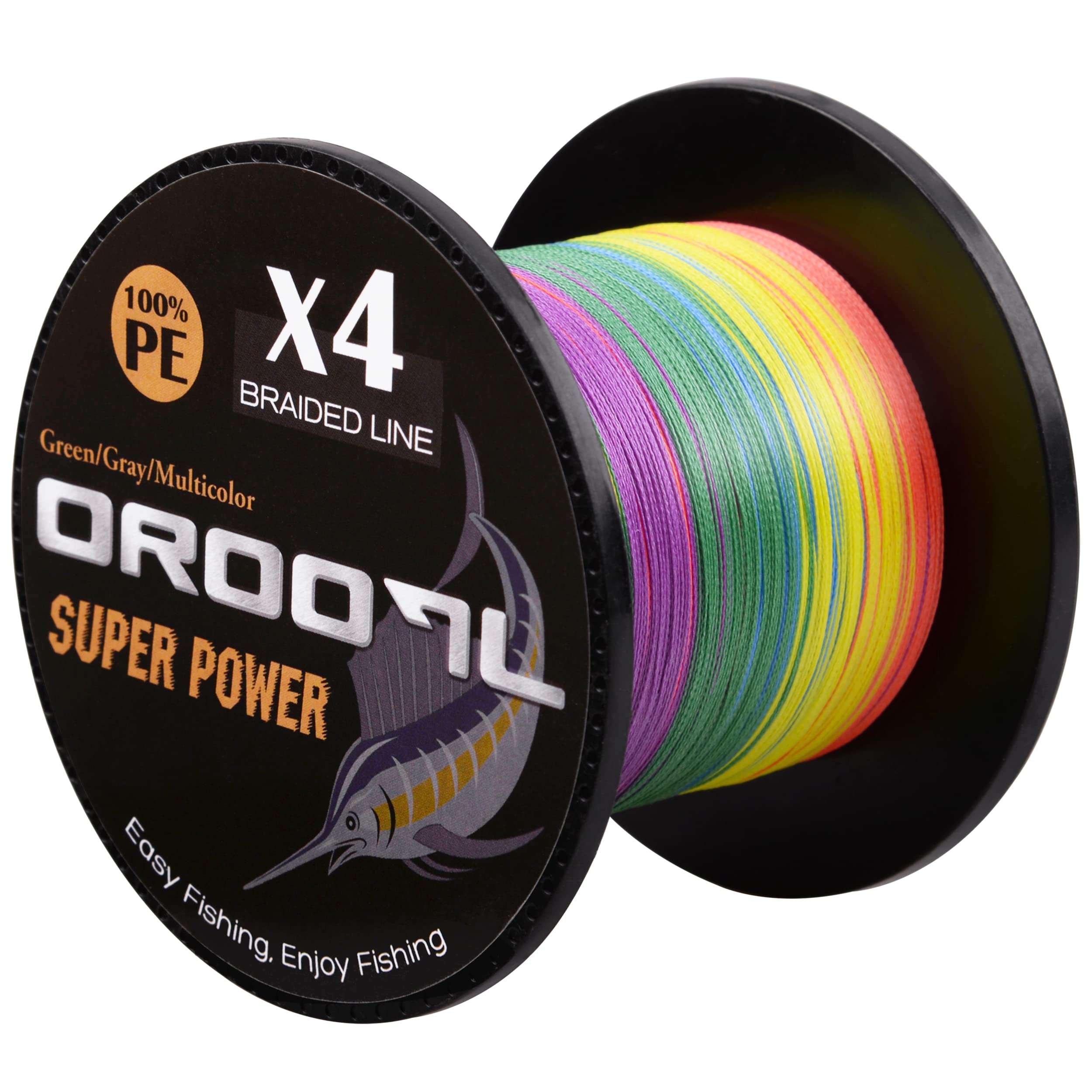 OROOTL Braided Fishing Line 10lb-133lb - 4 Strand Abrasion Resistant Zero Stretch Braid for Saltwater & Freshwater Fishing - Green, Gray, Multicolor - Perfect for Bass, Trout, and Deep Sea Fishing