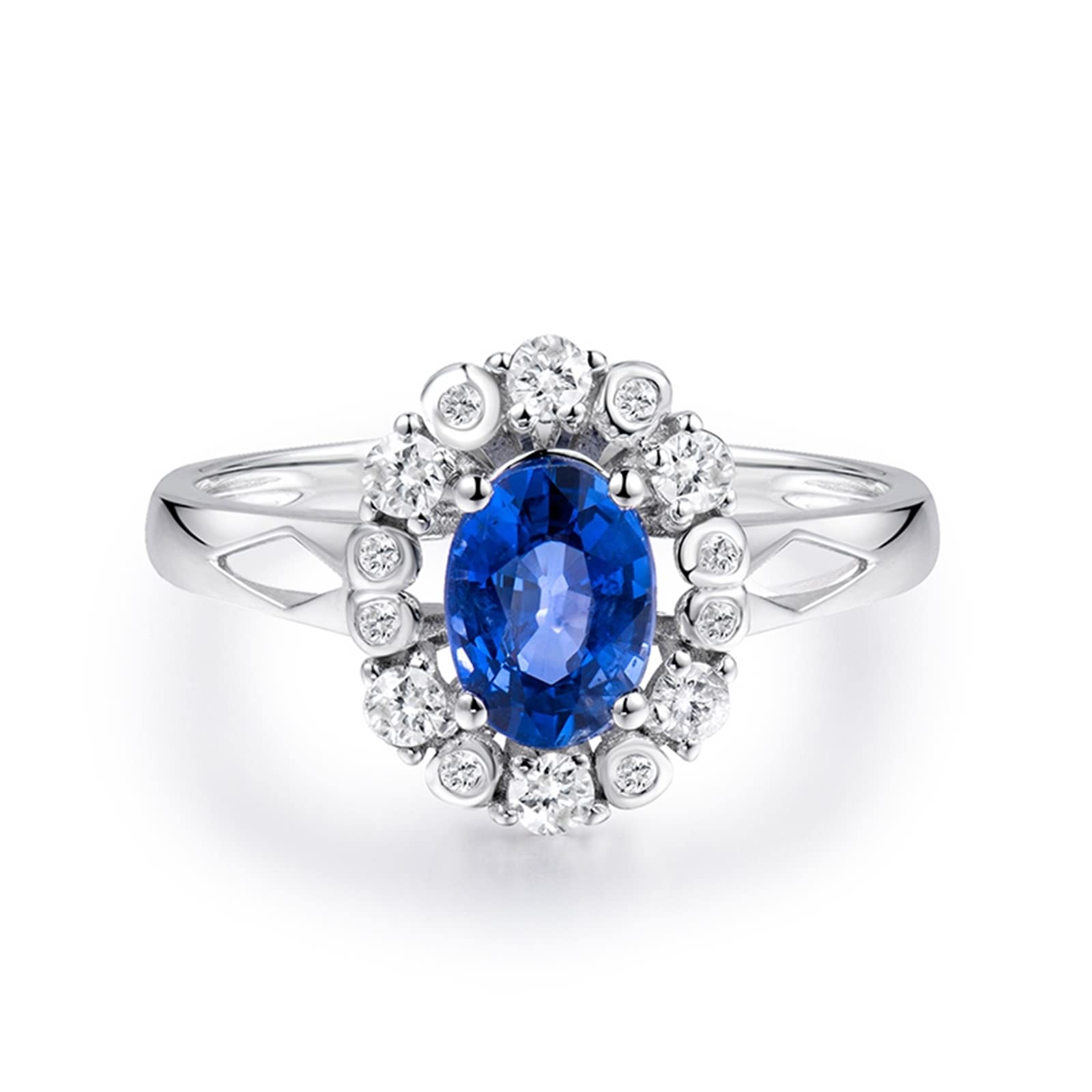 18K White Gold Oval Lab-Grown Sapphire Wedding Ring for Women - 1ct VVS Diamond Alternative, Elegant Engagement & Anniversary Gift for Her - Perfect for Proposals, Bridal Jewelry, and Special Occasions