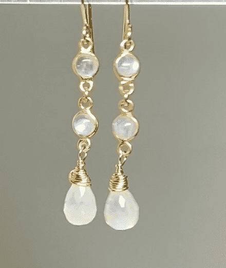 Rainbow Moonstone Double Dangle Earrings 14K Gold Filled - Elegant Boho Jewelry for Women, Perfect for Weddings & Special Occasions