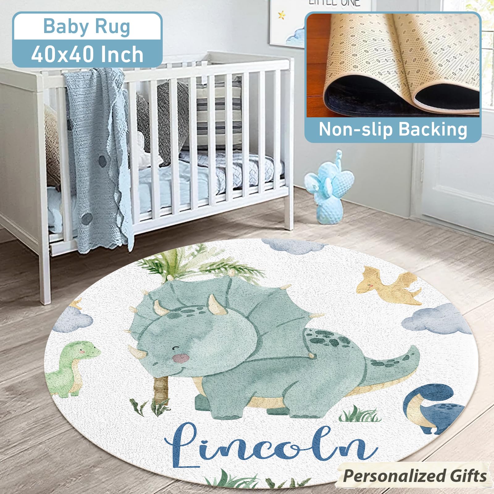Custom Personalized Dinosaur Baby Crib Bedding Set - 5 Piece Nursery Set with Round Rug & Blanket for Newborn Girls | Perfect Baby Shower Gift & Nursery Decor for Dinosaur-Themed Rooms