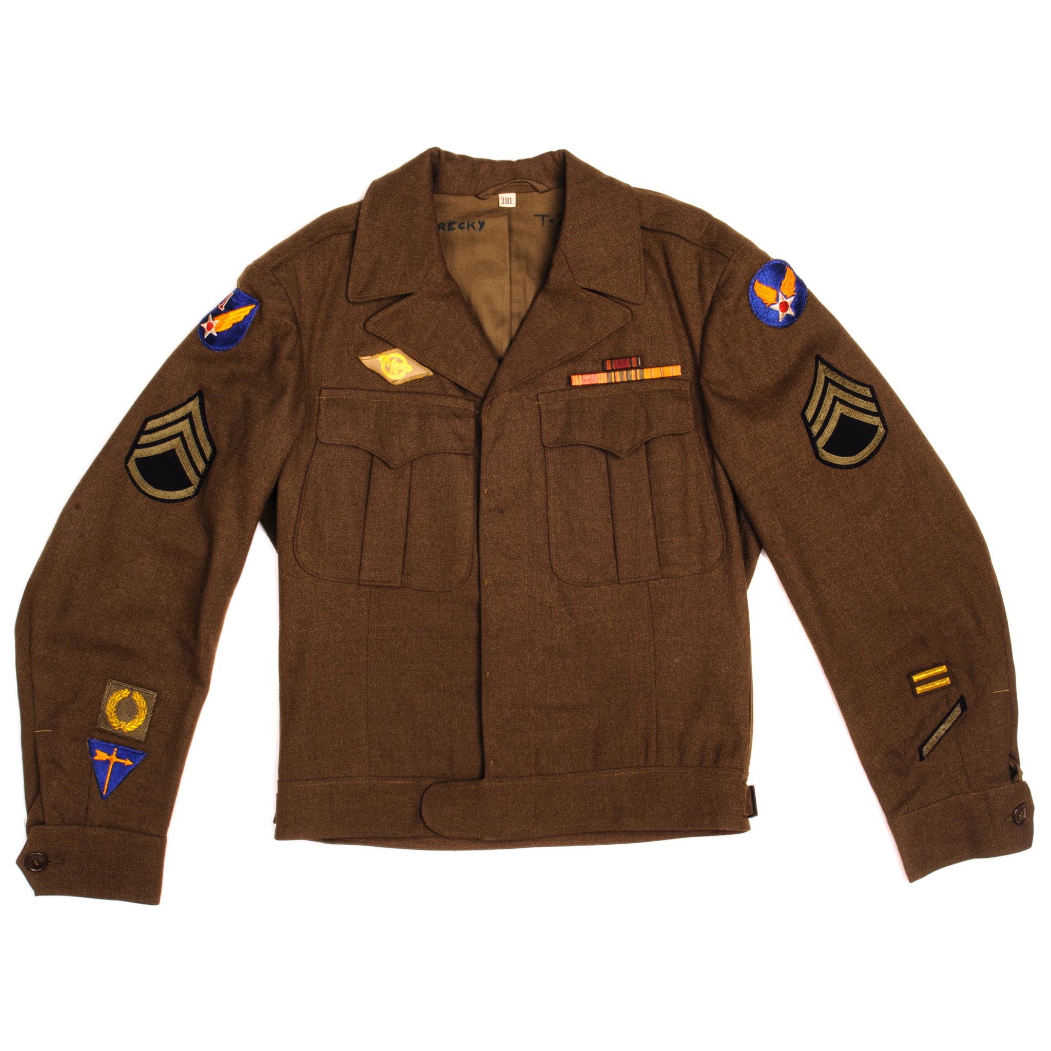 Vintage US Army Air Force Wool Field Jacket 1944 WW2 - Size 38L with Patches - Authentic Military Outerwear for Collectors & Reenactments