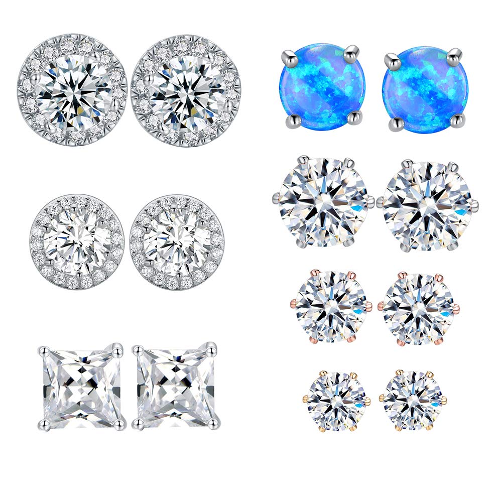 18K White Gold & Rose Gold Plated Cubic Zirconia Halo Stud Earrings for Women & Men - Hypoallergenic for Sensitive Ears - Perfect for Weddings, Parties & Everyday Elegance