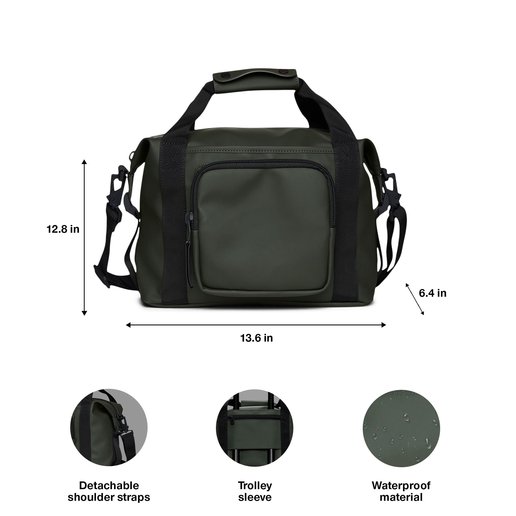 RAINS Texel Kit Bag - Waterproof Shoulder & Crossbody Bag for School, Work & Travel, Multiple Storage Pockets, Fits Telescopic Handle Suitcases (Green) - Perfect for Commuting, Business Trips & Outdoor Adventures