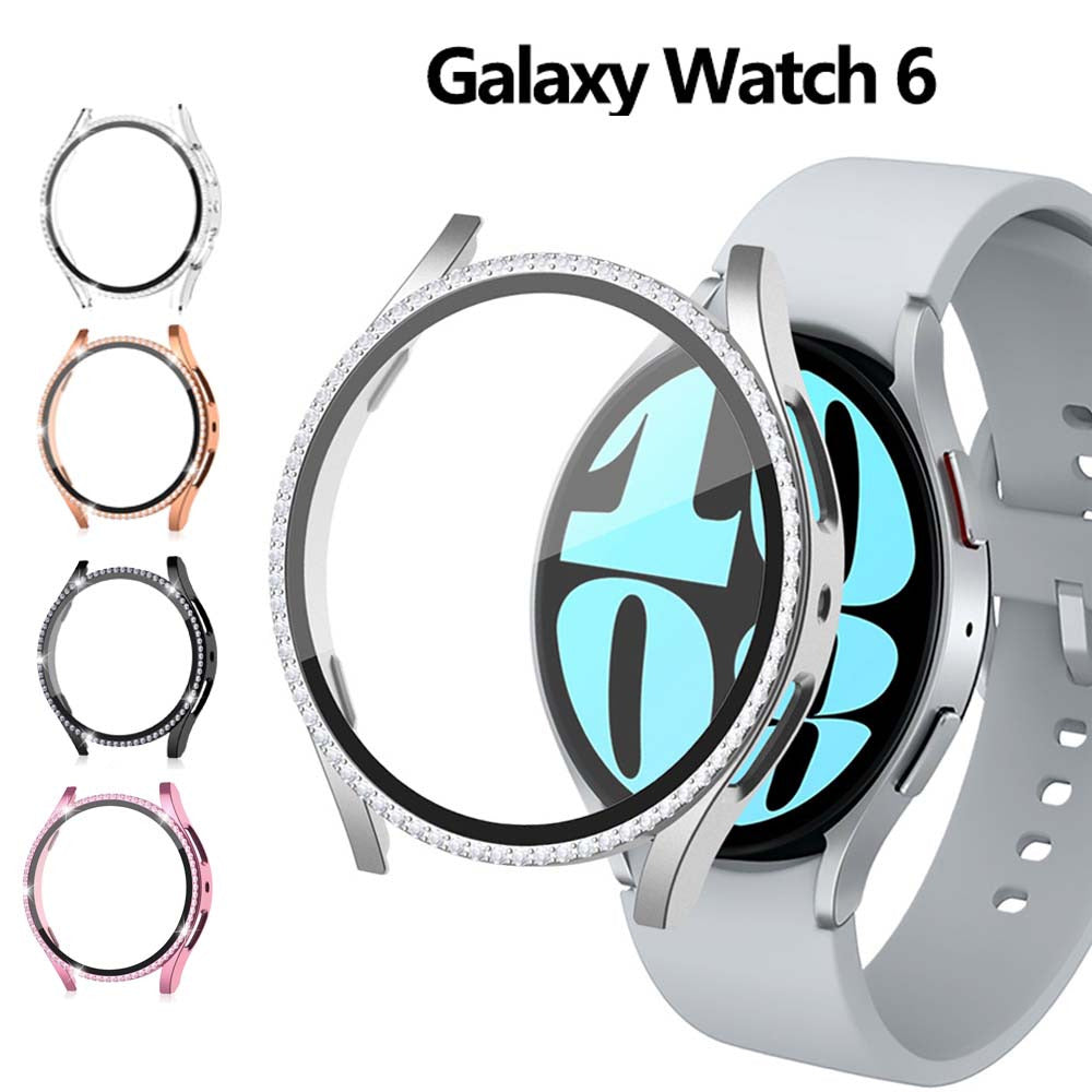 Diamond Style PC Case with Tempered Glass for Samsung Galaxy Watch 6 (40mm/44mm) - Protective Cover for Workout, Running & Daily Wear