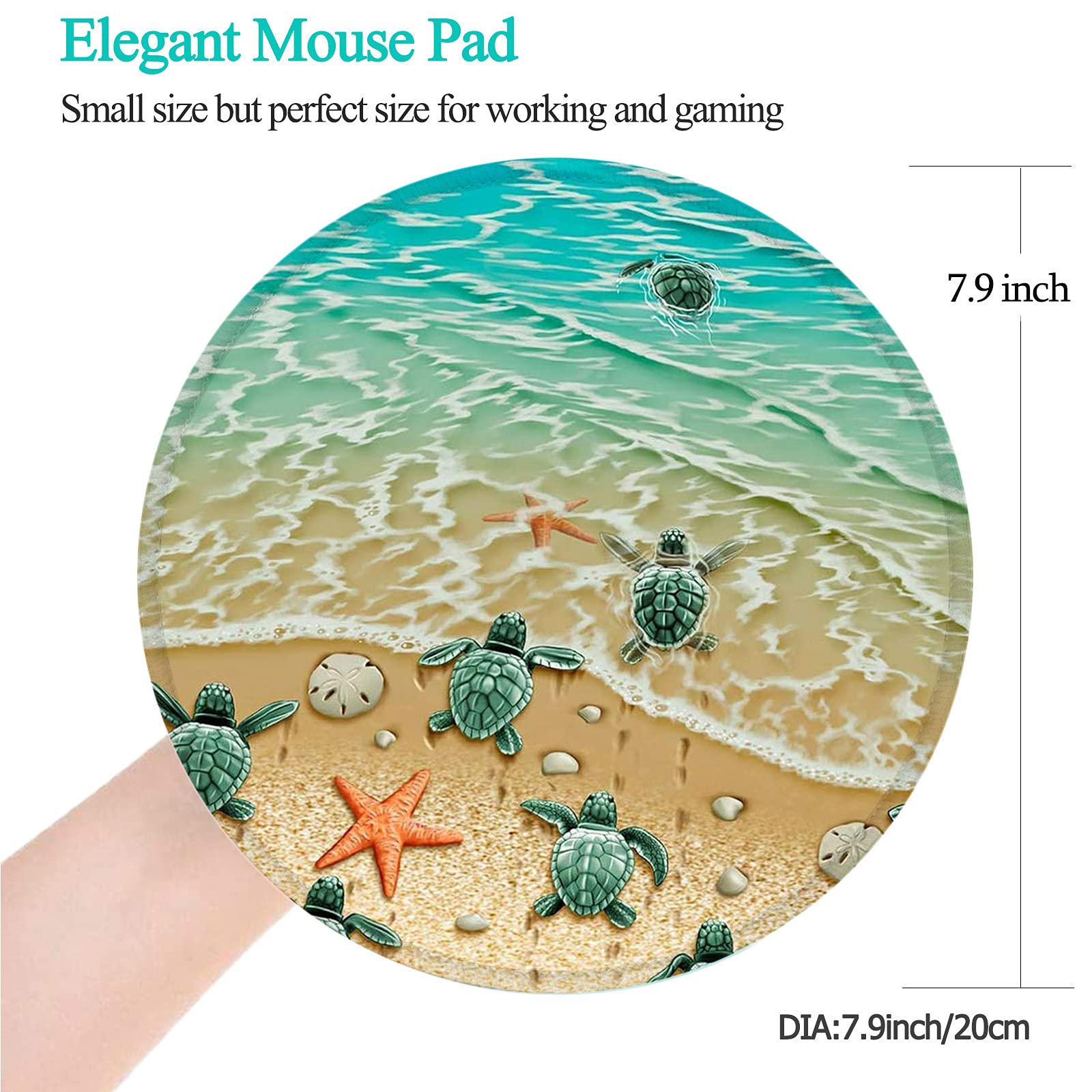 Premium Non-Slip Rubber Base Mouse Pad with Stitched Edge - 7.87x7.87 Inch Round Gaming & Office Mousepad - Waterproof Turtle Design for PC, Laptop & Computer Workstation - Perfect for Home, Office & Gaming Setup