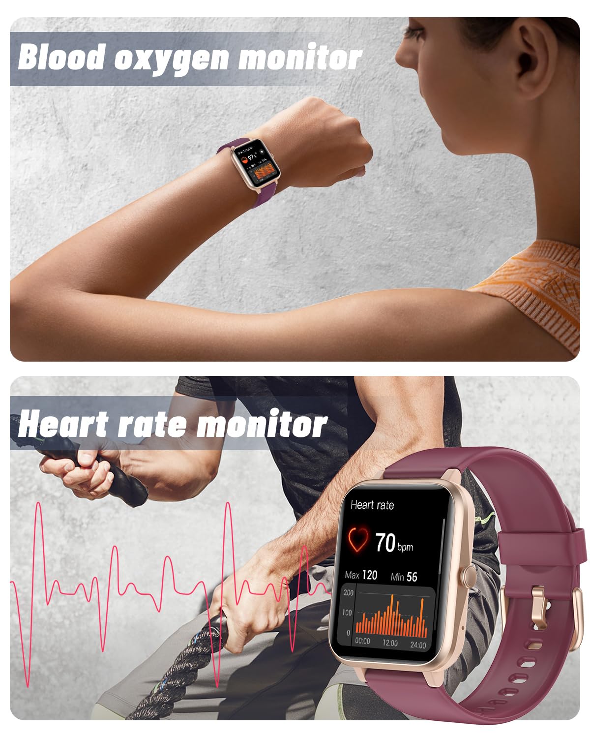 GRV Smart Watch for Women - IP68 Waterproof Fitness Tracker with Heart Rate Monitor, Sleep Tracking, Step Counter & Calorie Burn - Compatible with iOS & Android (Dark Purple) - Perfect for Workouts, Swimming & Daily Activity Tracking